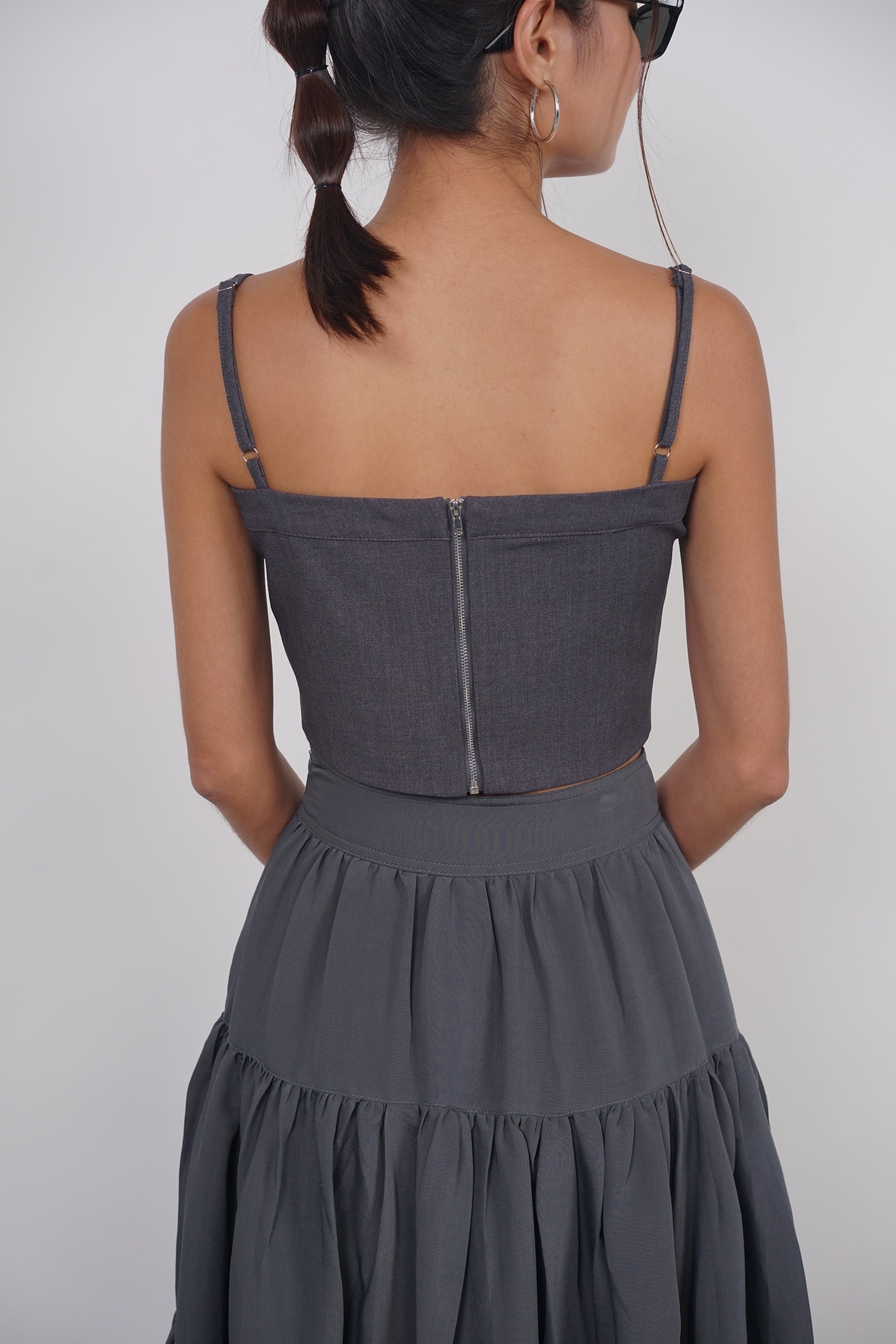 Bow Up Cropped Cami Top in Grey