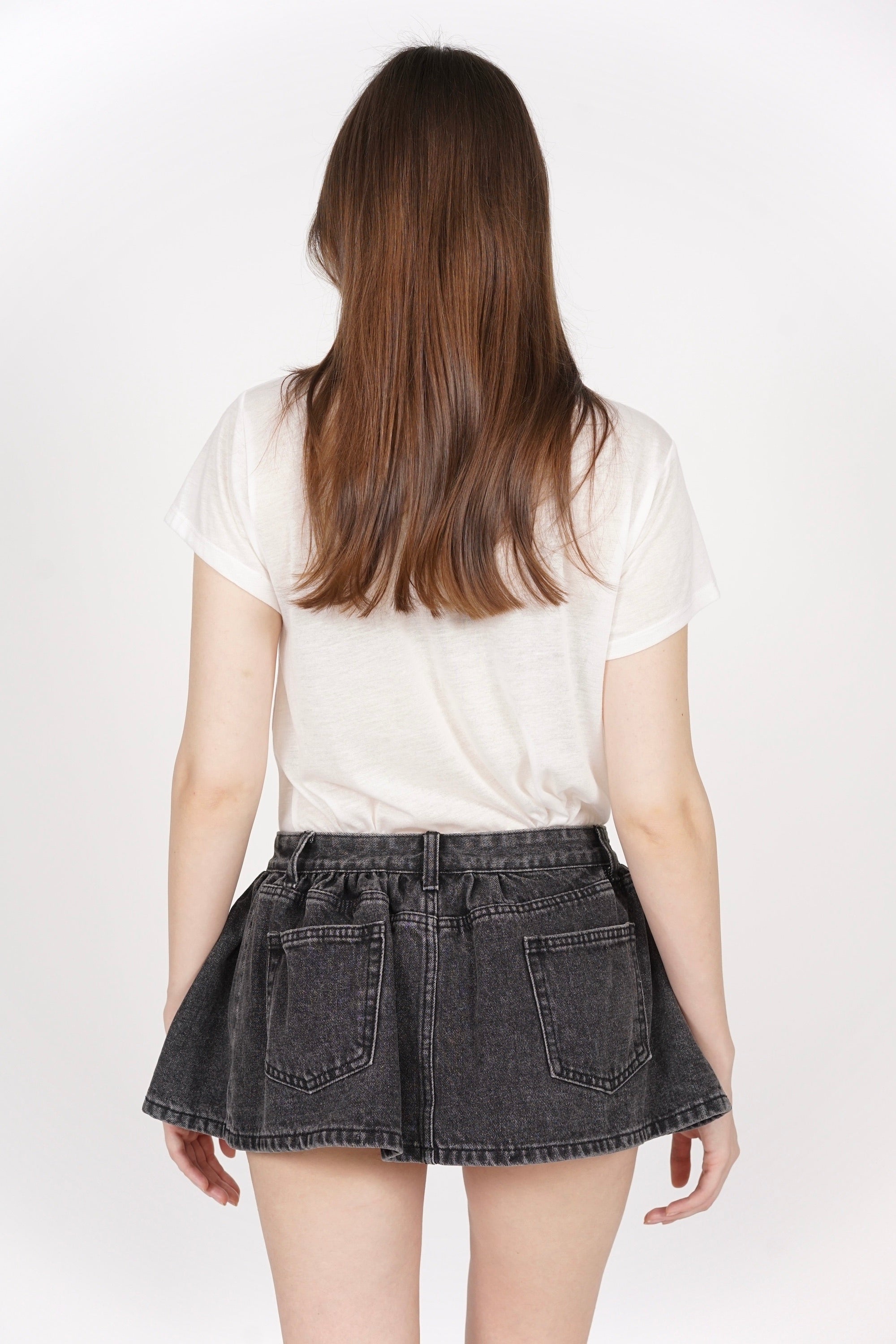 Low Rise Mini Denim Skirt in Grey