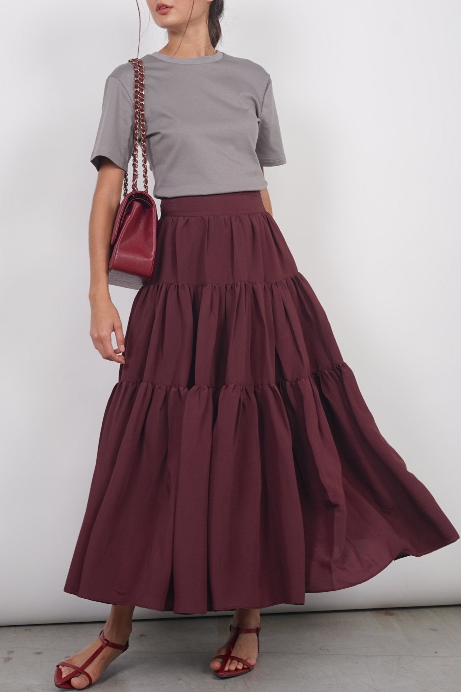 Cloud Maxi Skirt in Burgundy