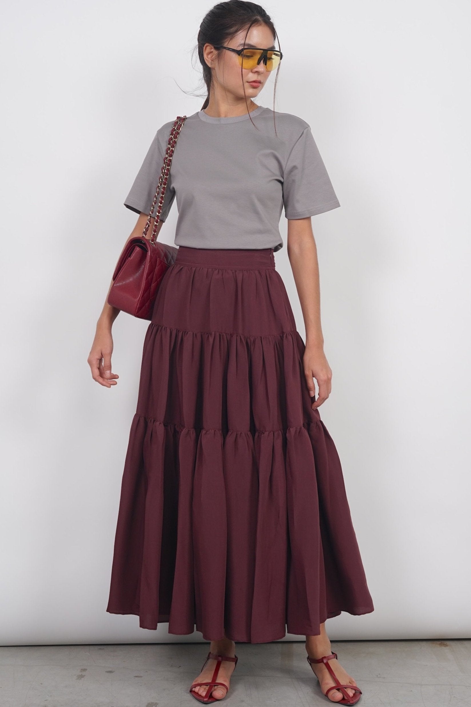 Cloud Maxi Skirt in Burgundy