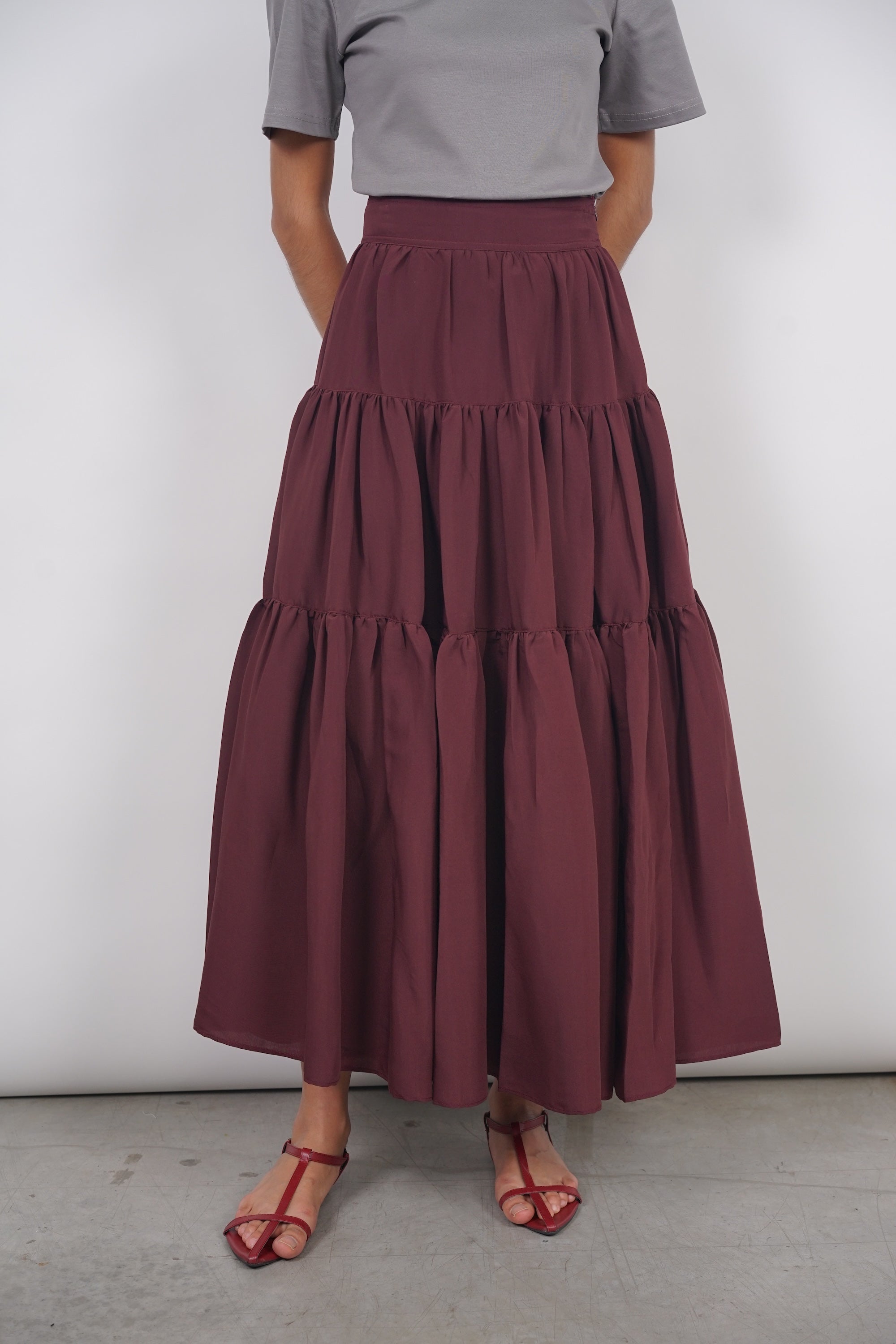Cloud Maxi Skirt in Burgundy
