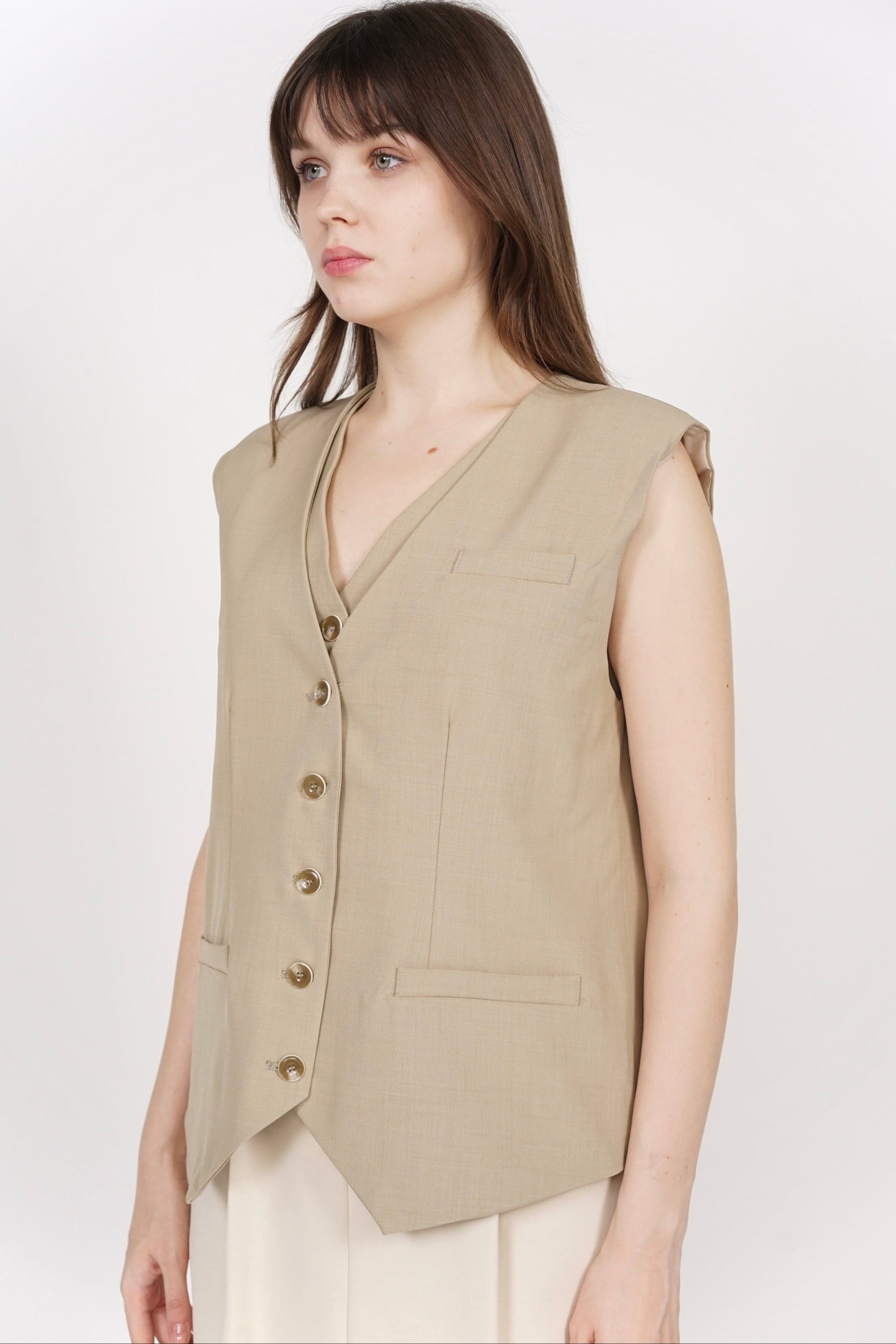 Two-Piece Layered Vest Set in Khaki