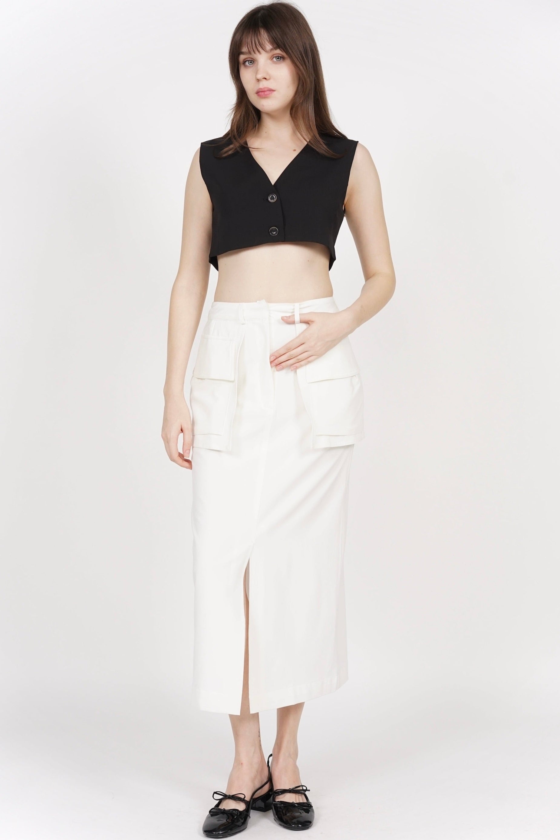 Cargo Pocket Skirt in White