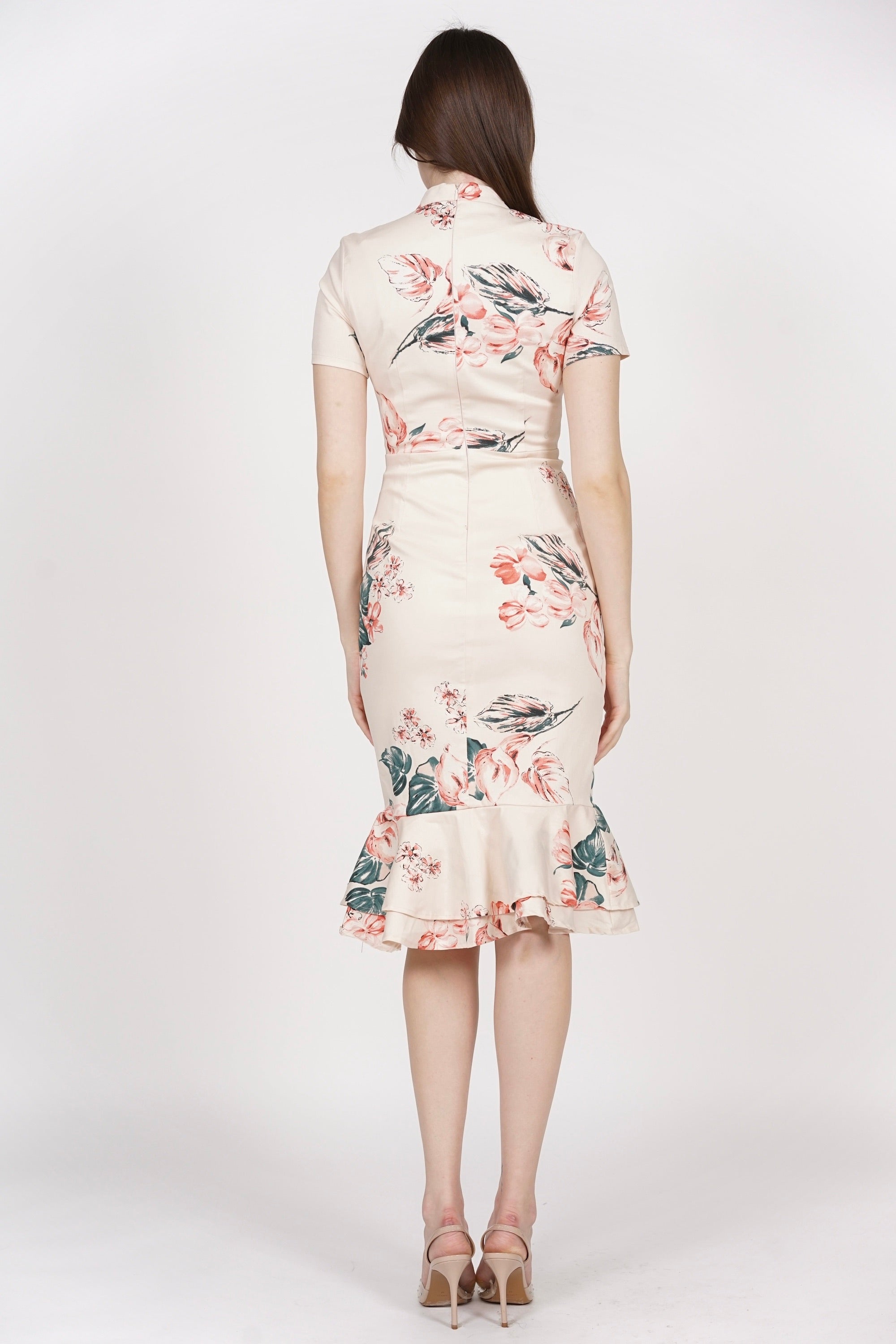 Mermaid Bodycon Dress in Pink Green Floral