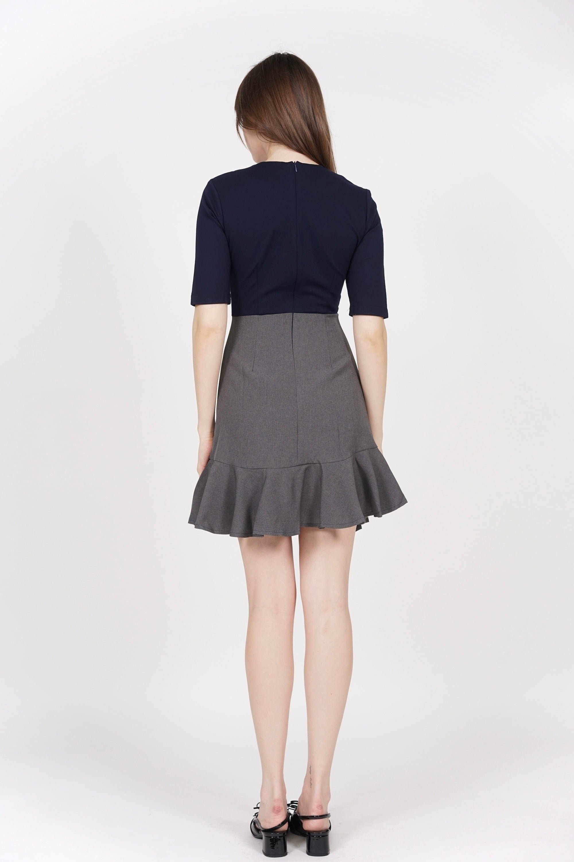 Pierrette Ruffled-Hem Dress in Midnight