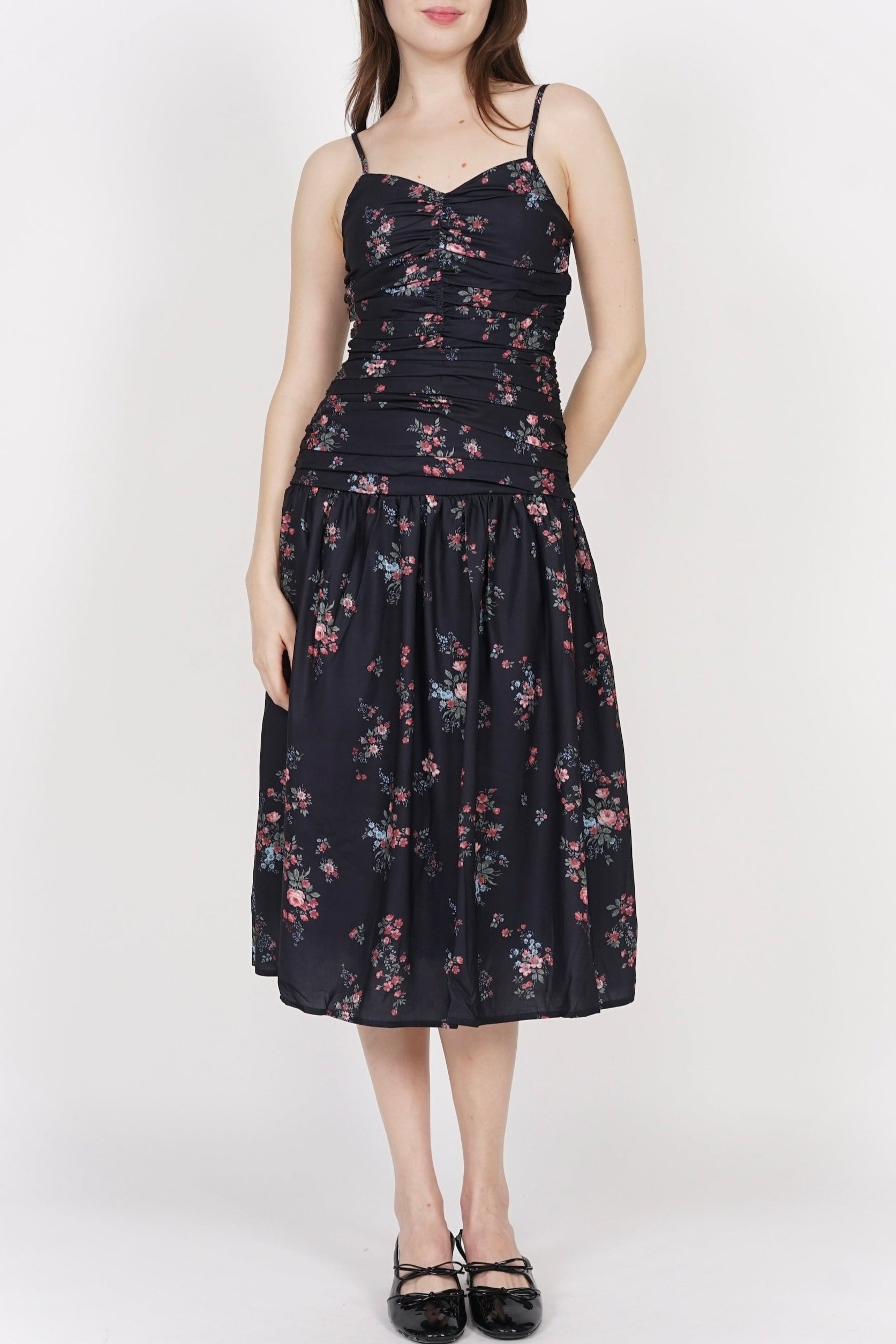Jayleen gathered Dress in Black Floral