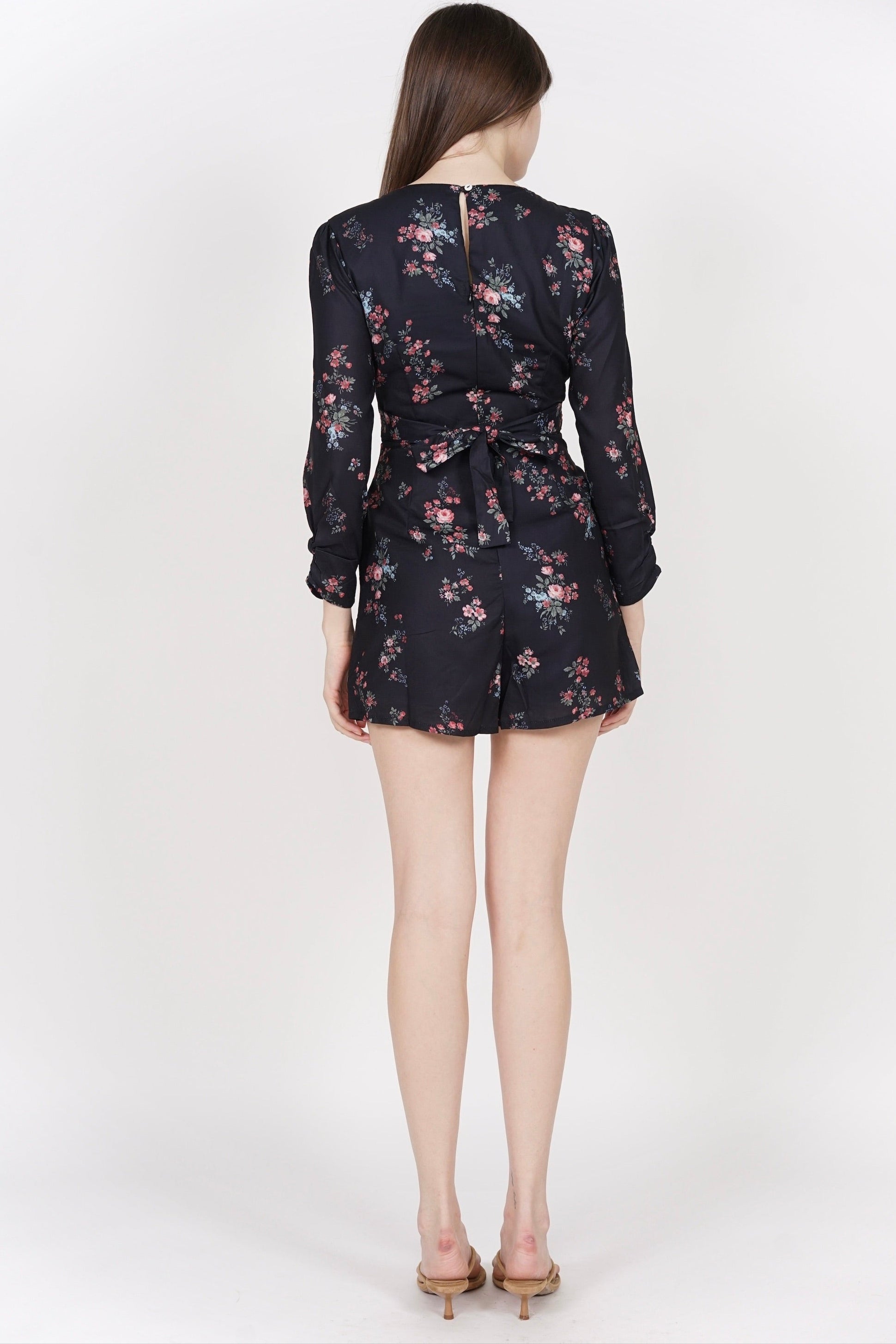 Frances Sleeved Romper in Midnight Floral