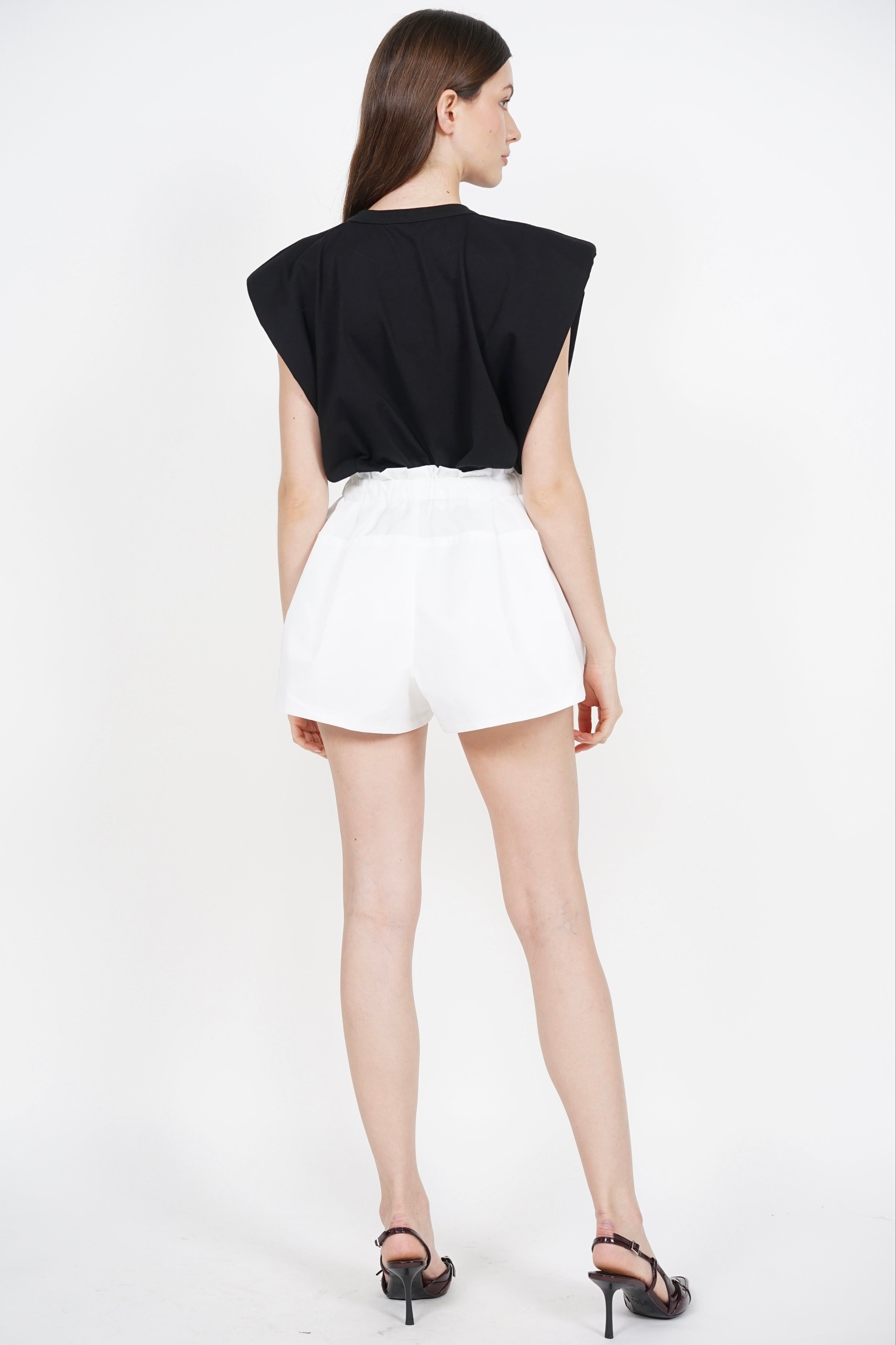 Drawstring Waist Shorts in White