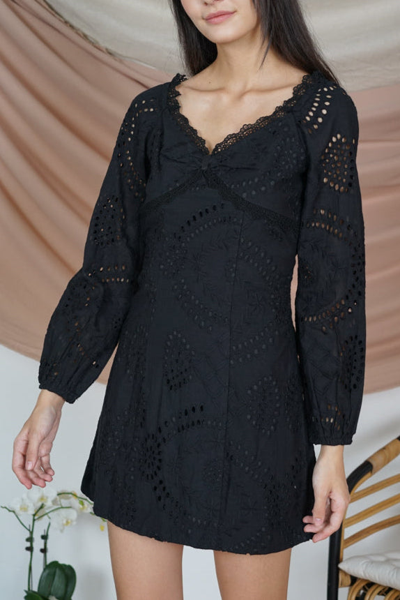 Nickole Eyelet Dress in Black