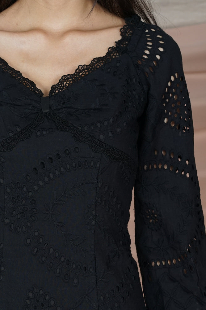 Nickole Eyelet Dress in Black