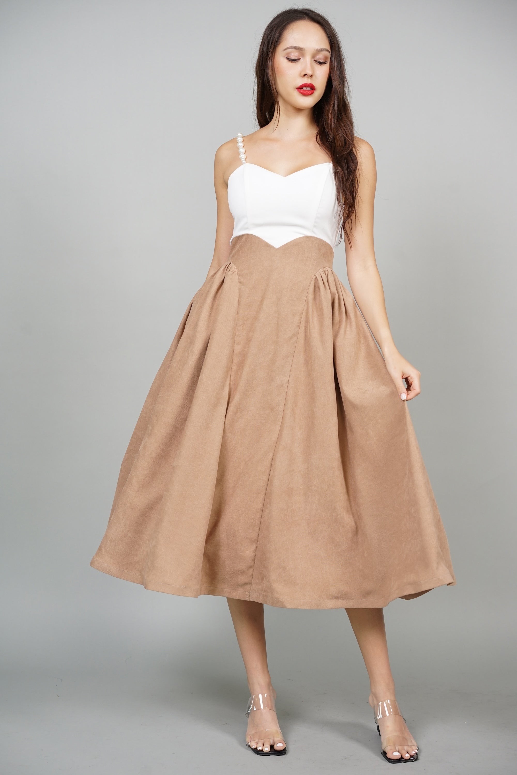 Avery Cami Midi Dress in White Nude