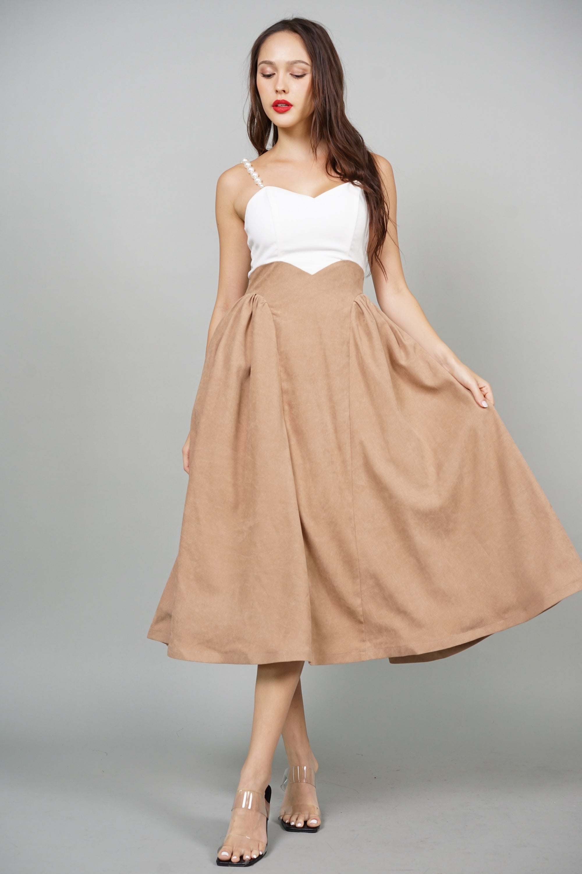 Avery Cami Midi Dress in White Nude