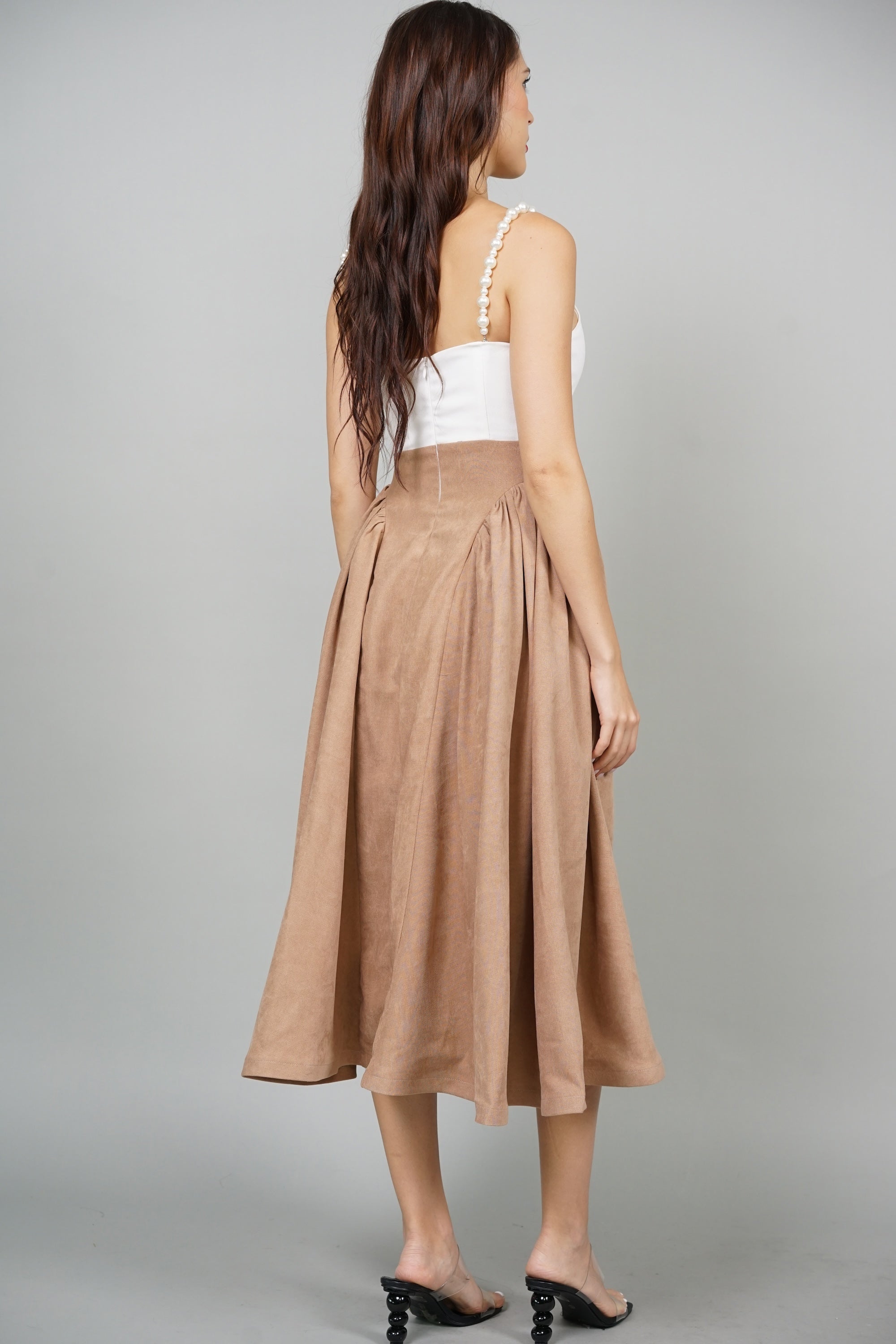 Avery Cami Midi Dress in White Nude