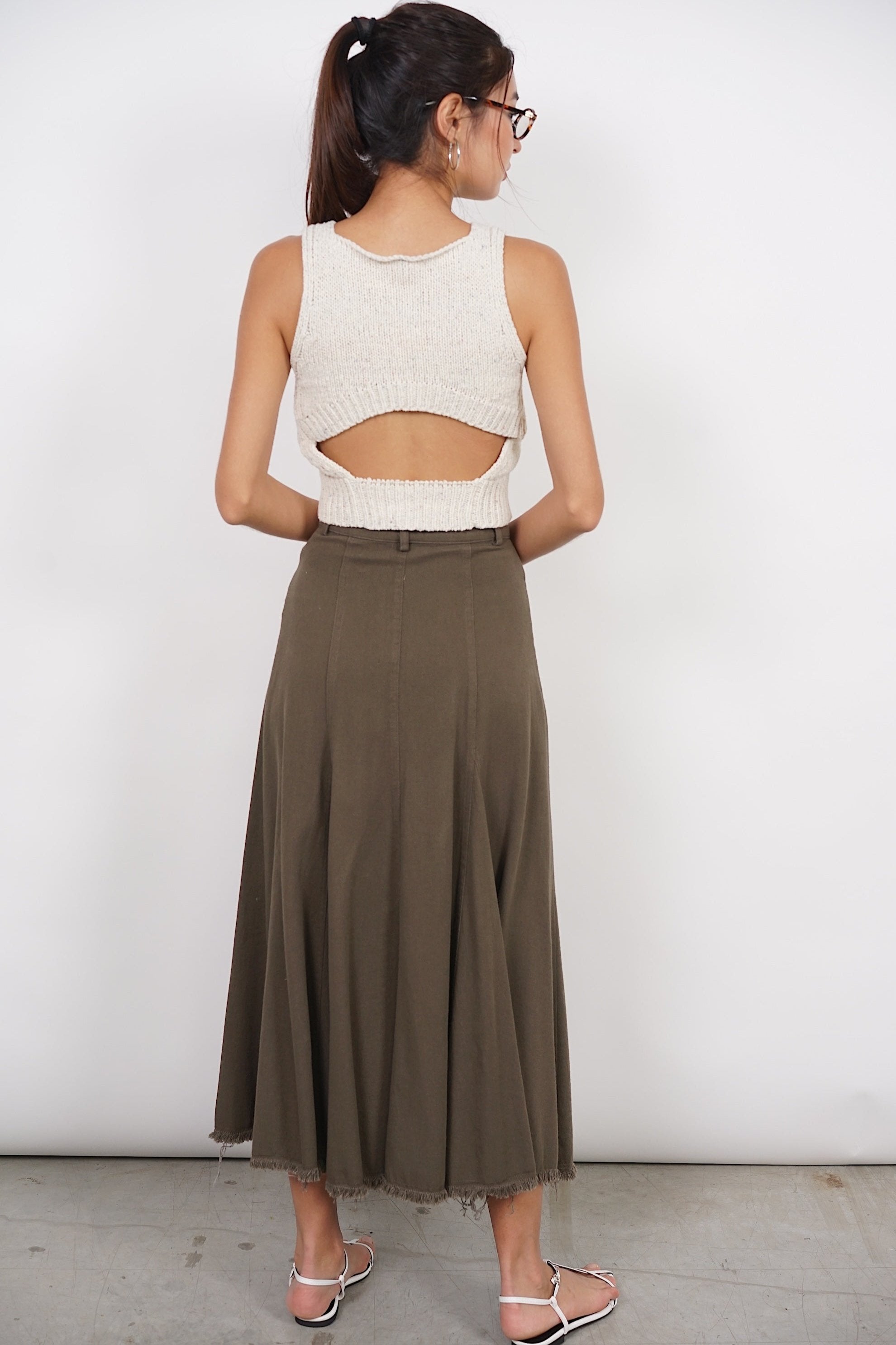 Open Back Knit Top in Ecru Pink