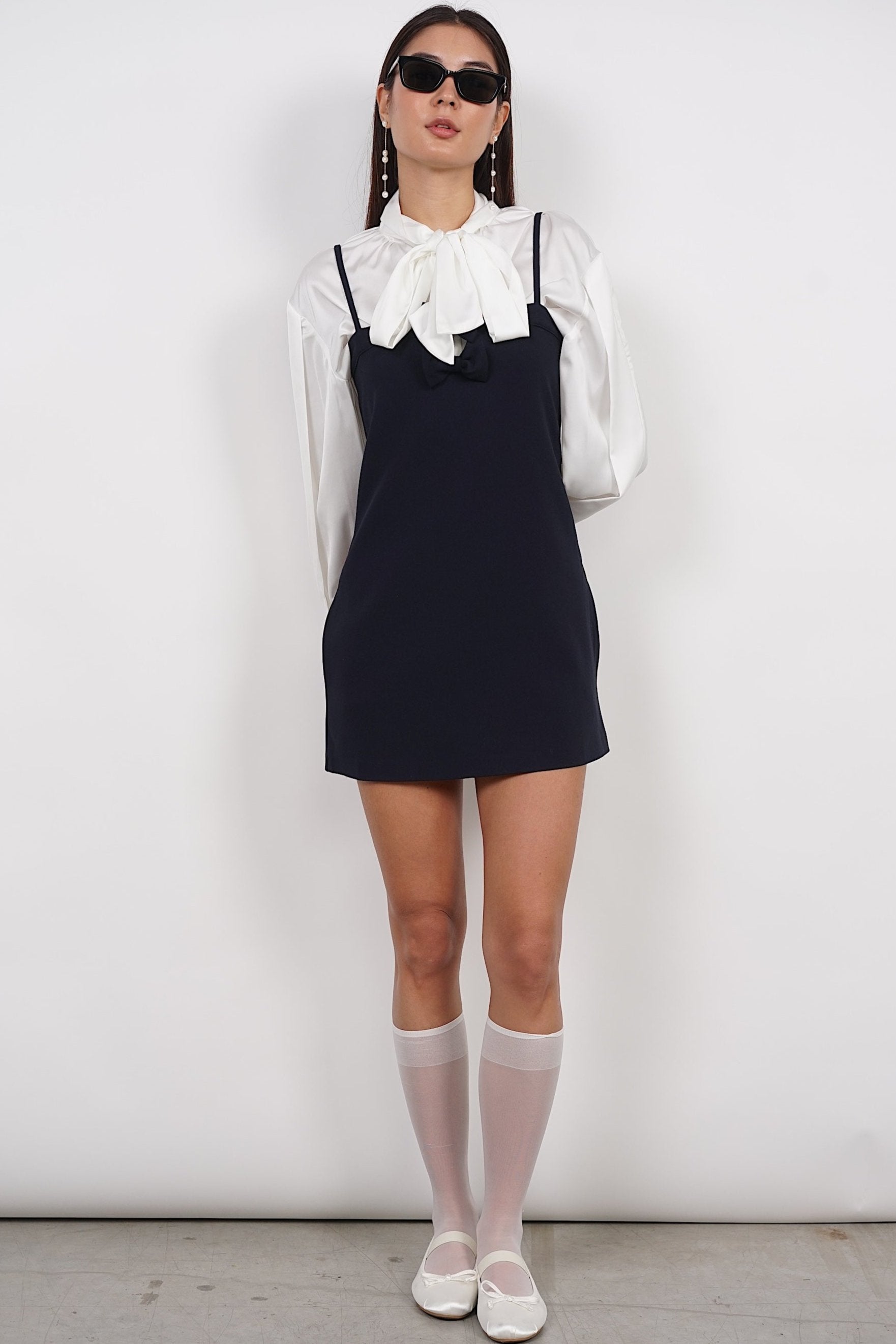 Bow Up Mini Dress in Midnight Black