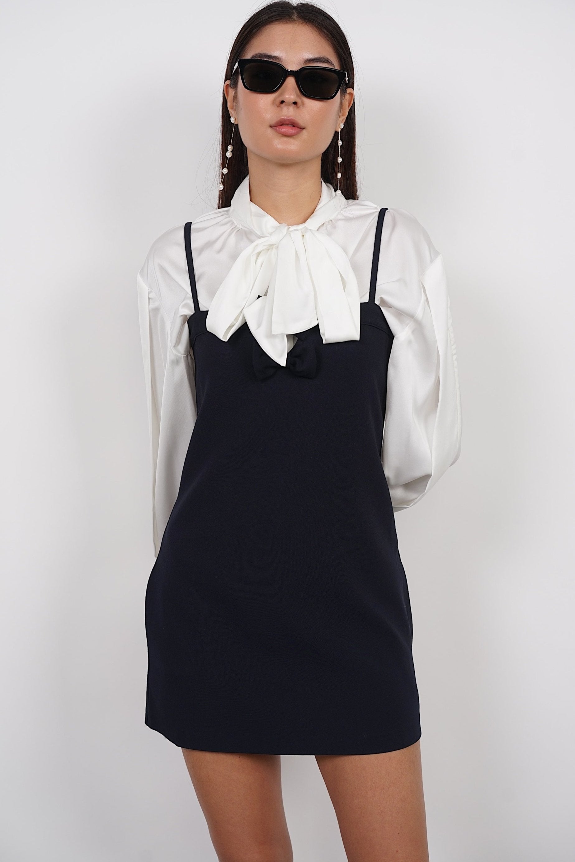 Bow Up Mini Dress in Midnight Black