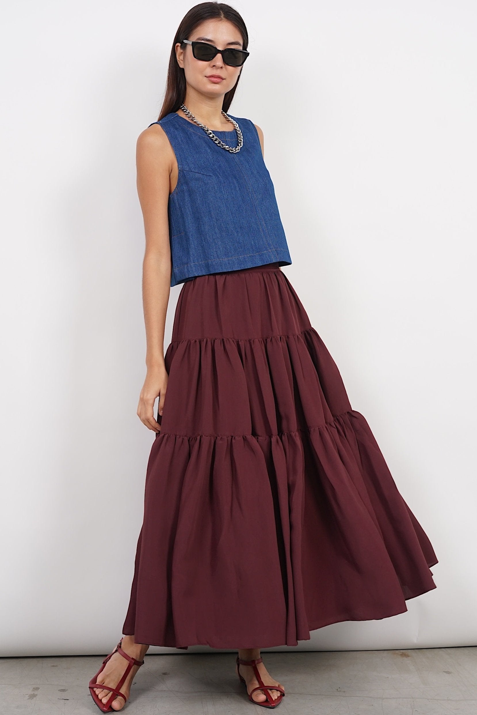 Cloud Maxi Skirt in Burgundy