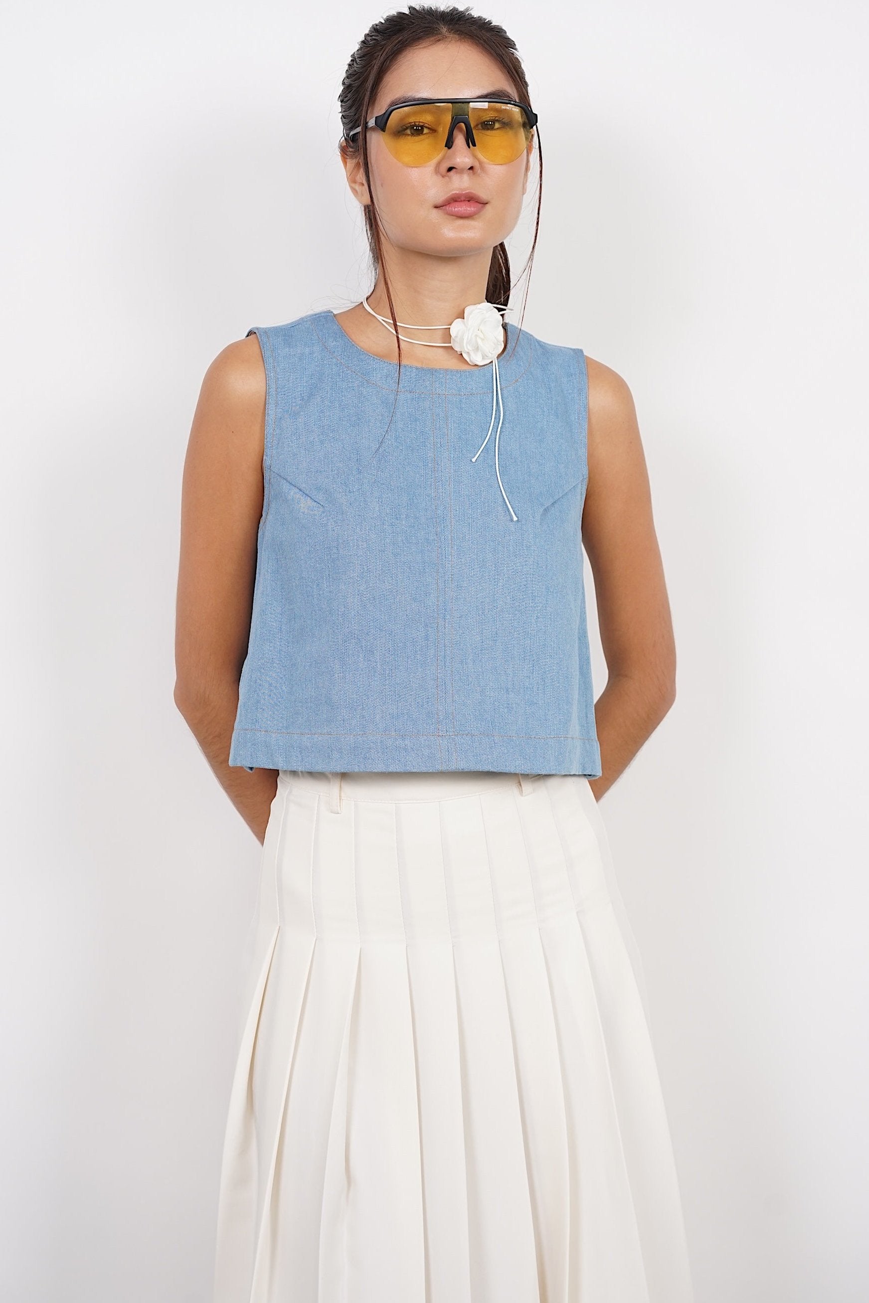Denim Tunic Top in Light Blue