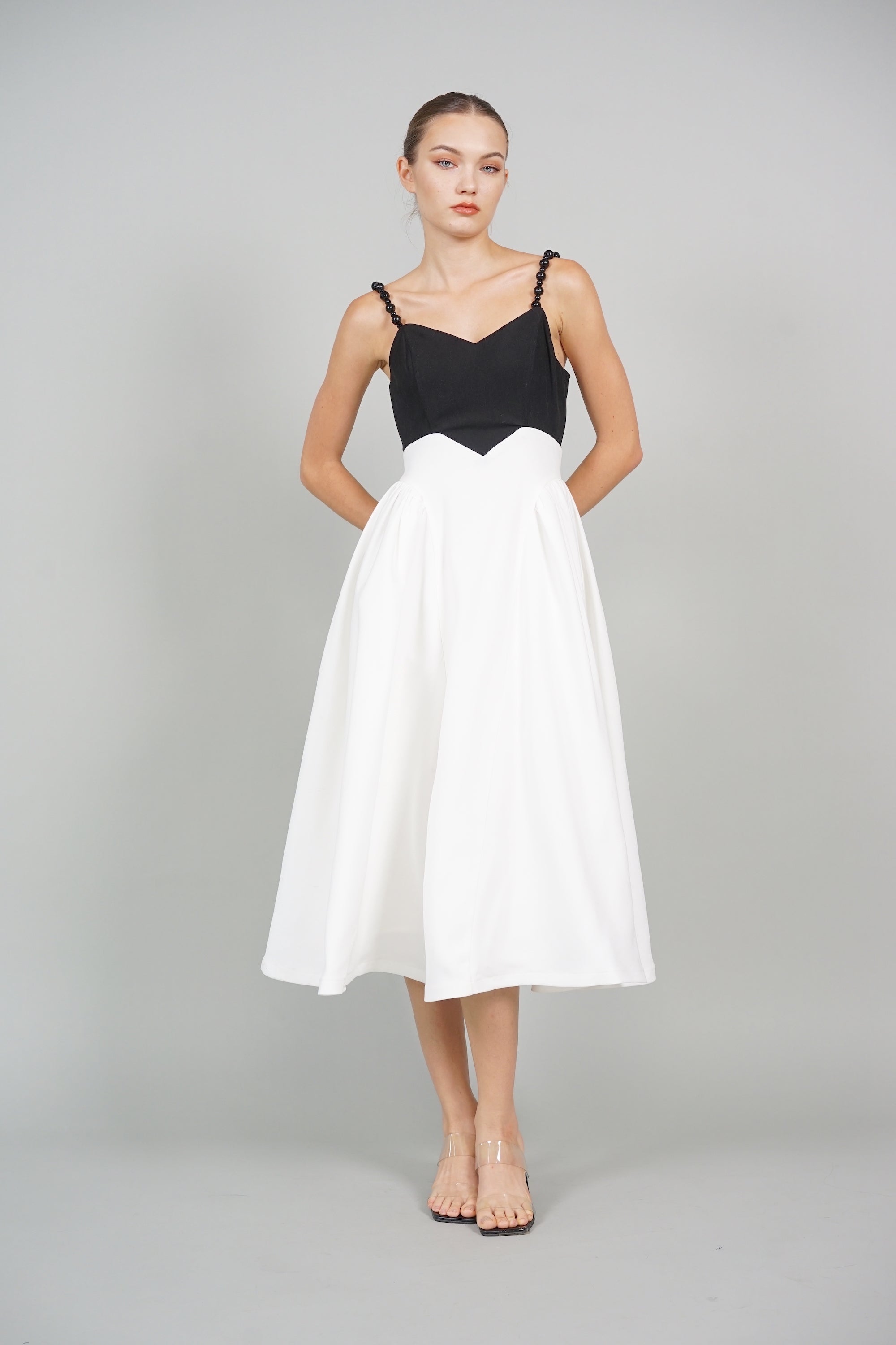 Avery Cami Midi Dress in Black White