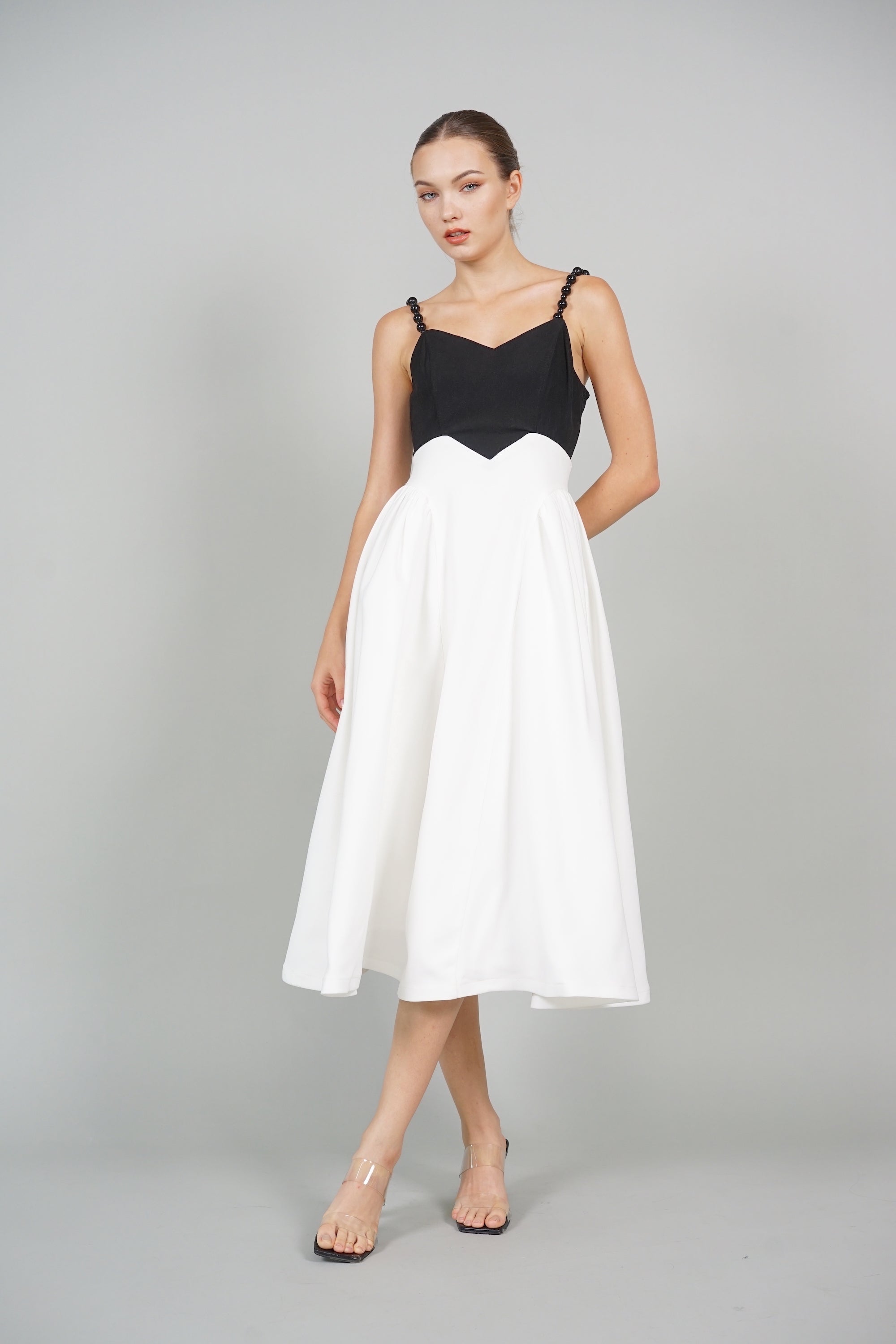 Avery Cami Midi Dress in Black White