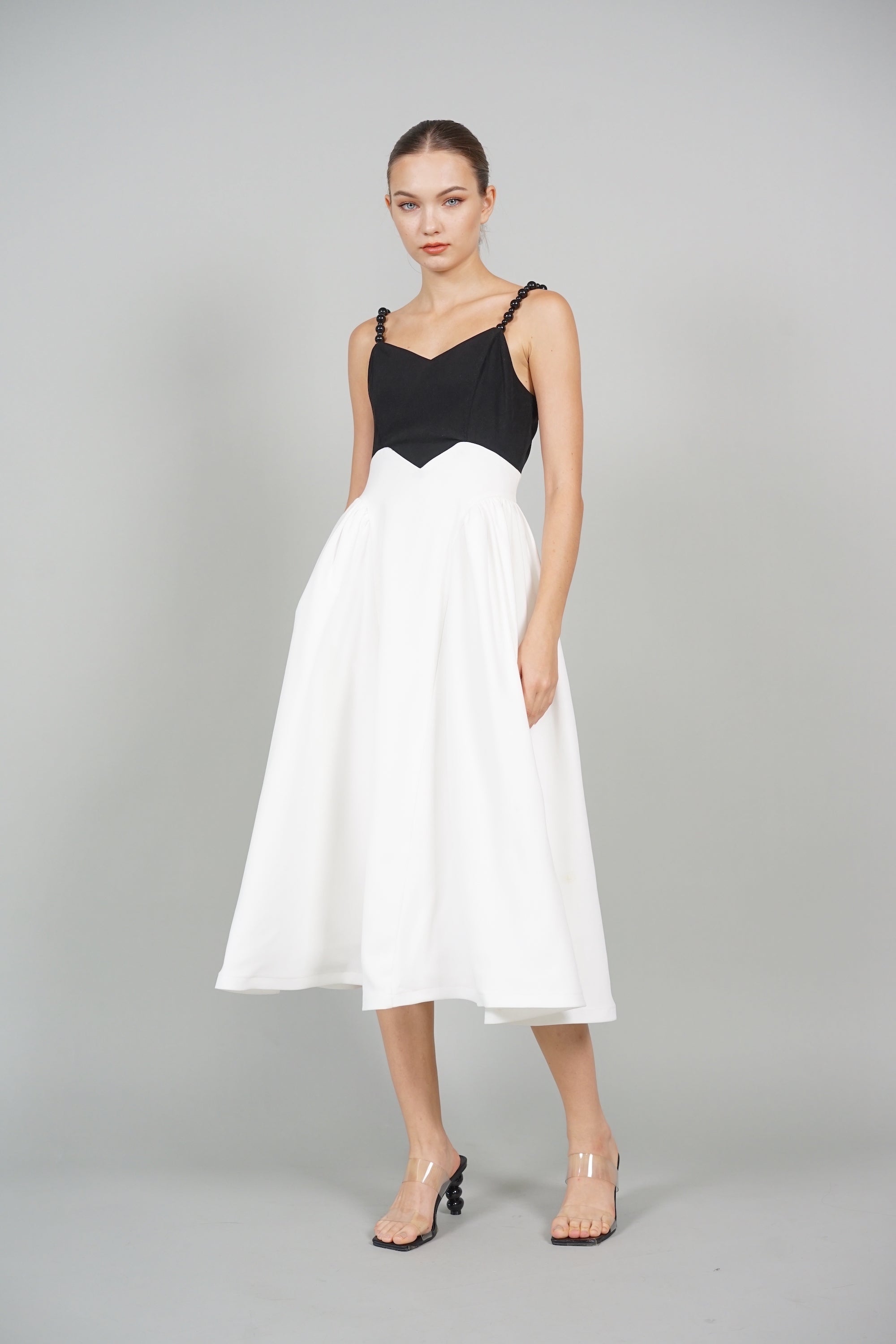 Avery Cami Midi Dress in Black White