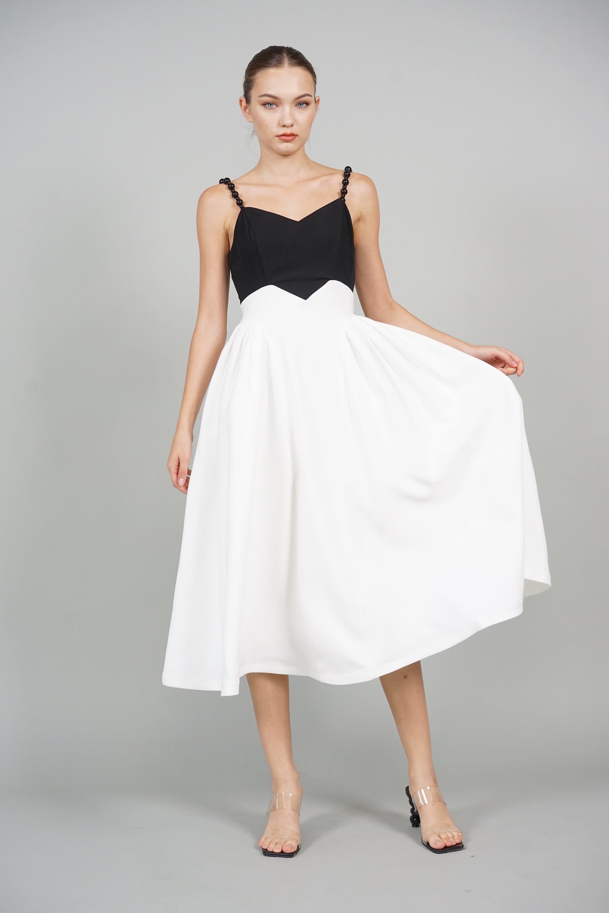 Avery Cami Midi Dress in Black White