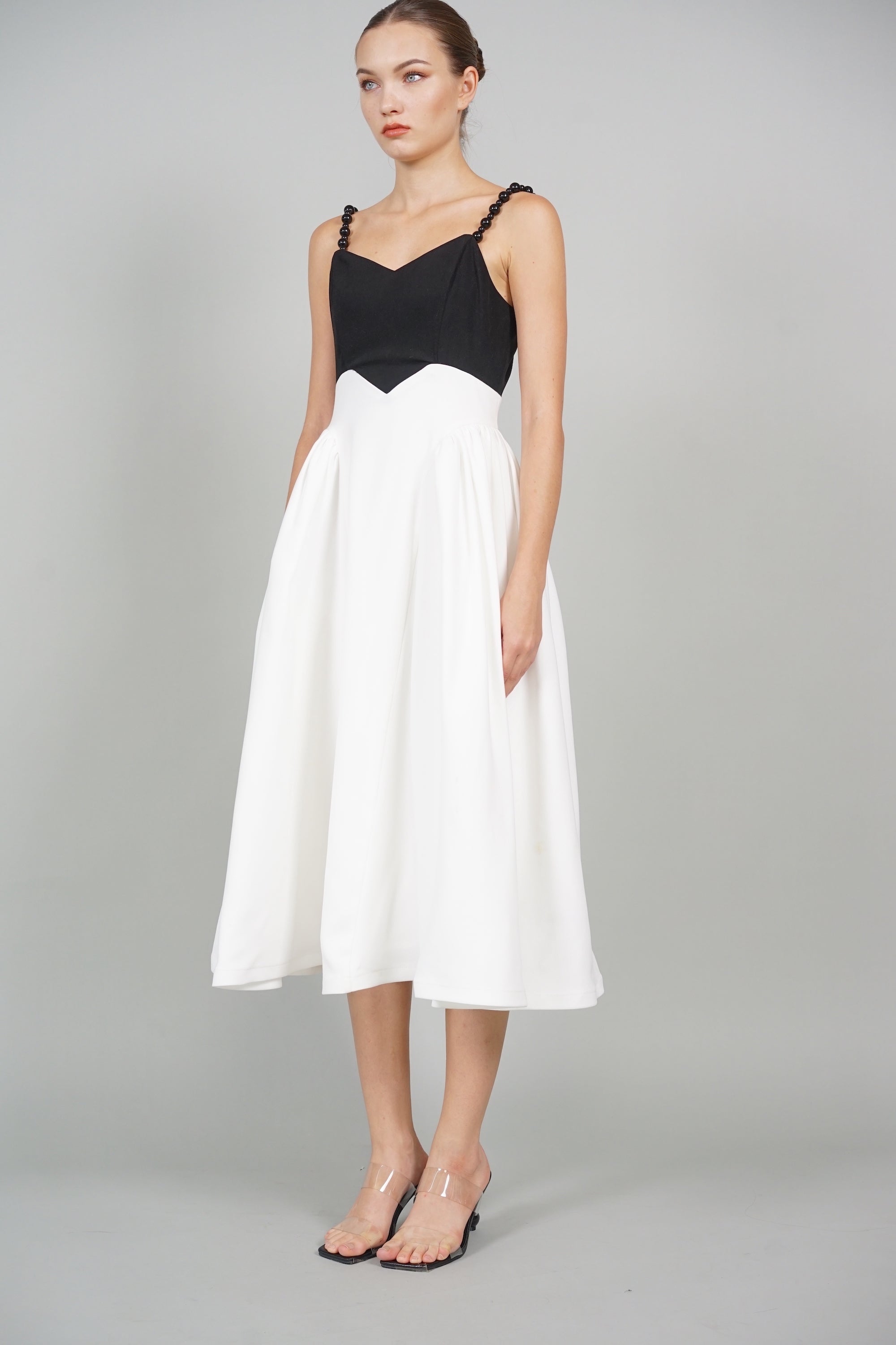 Avery Cami Midi Dress in Black White