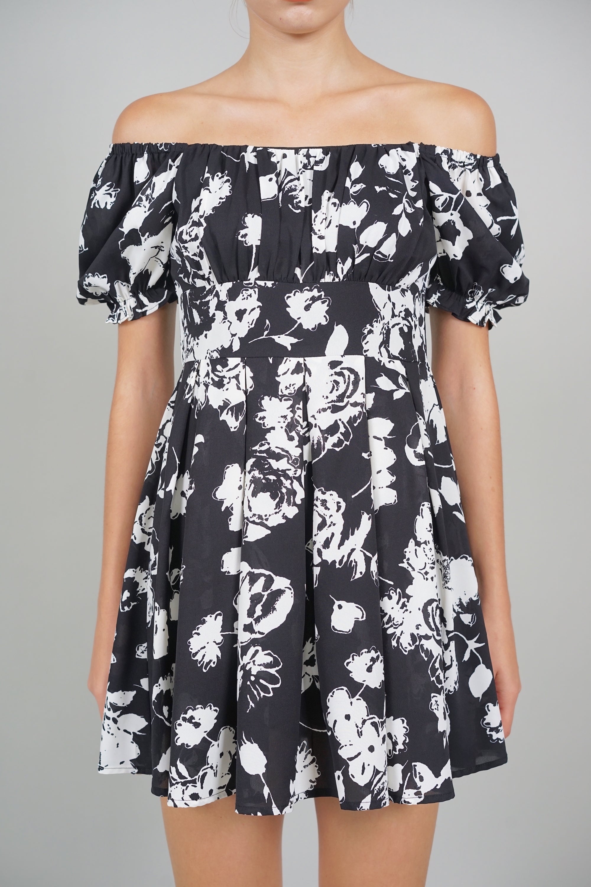 Jas Gathered Romper in Black Floral