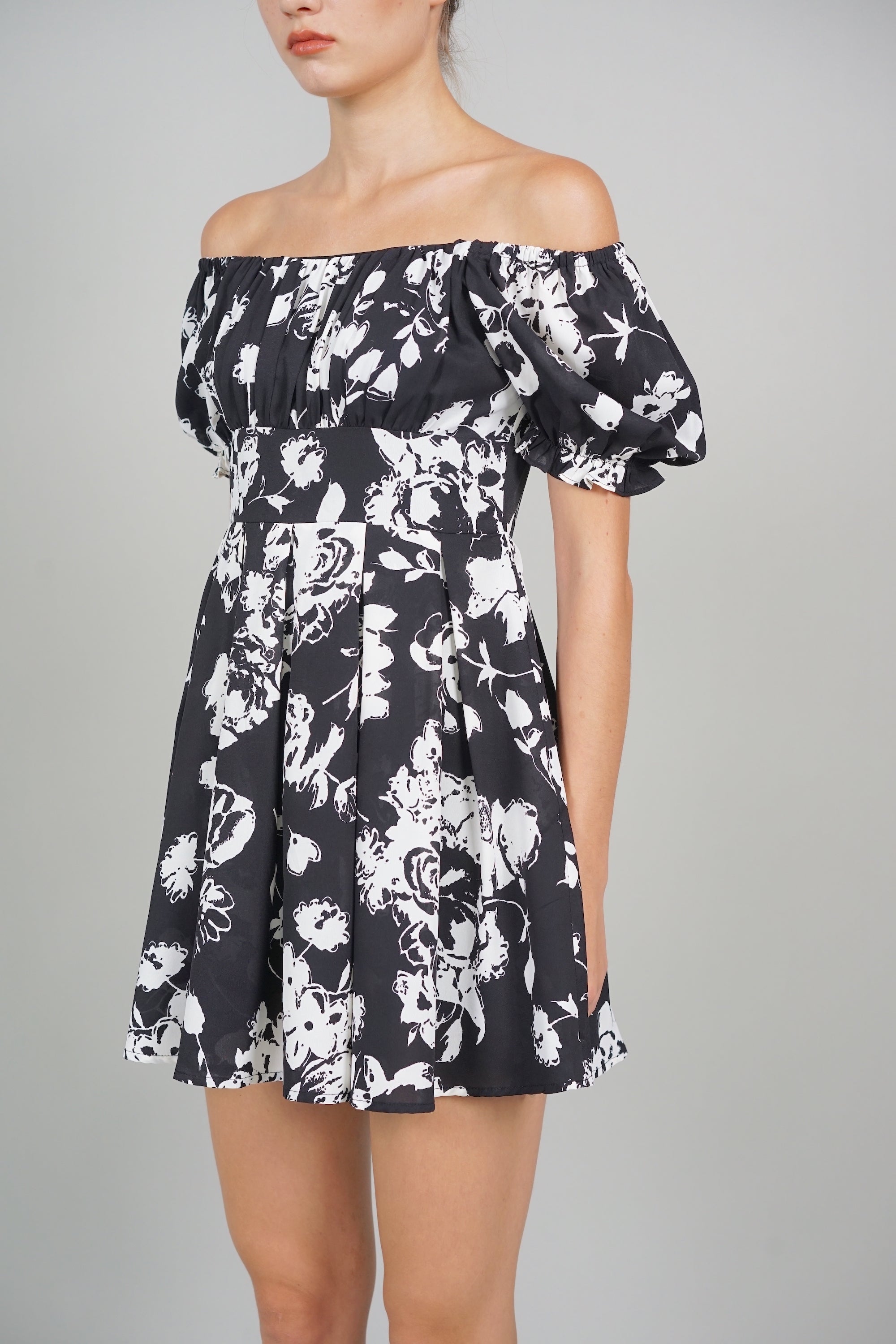 Jas Gathered Romper in Black Floral