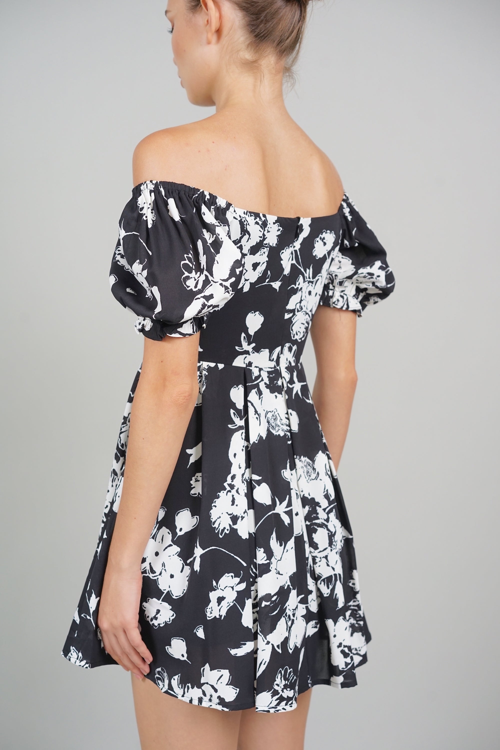 Jas Gathered Romper in Black Floral