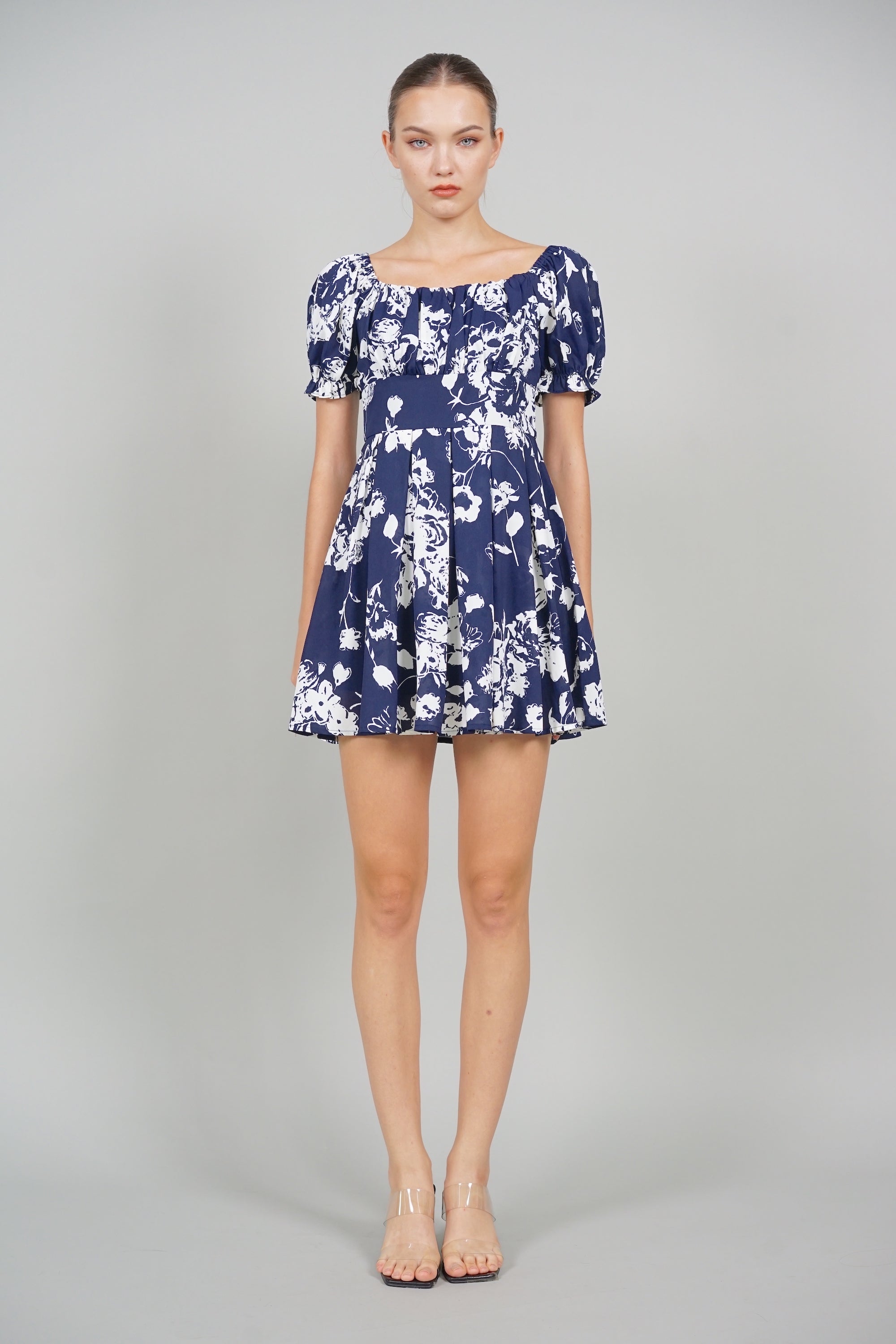 Jas Gathered Romper in Navy Floral
