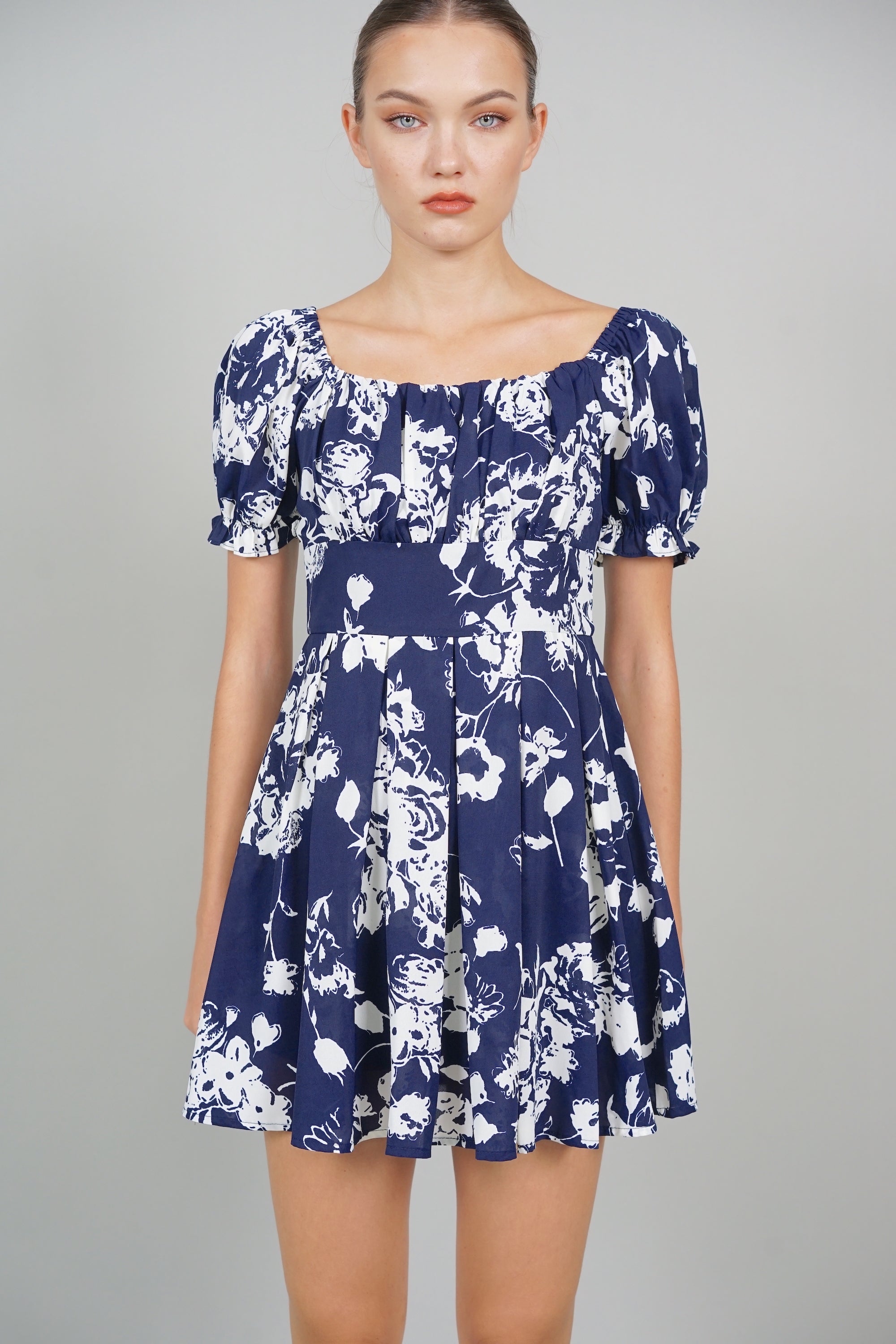 Jas Gathered Romper in Navy Floral