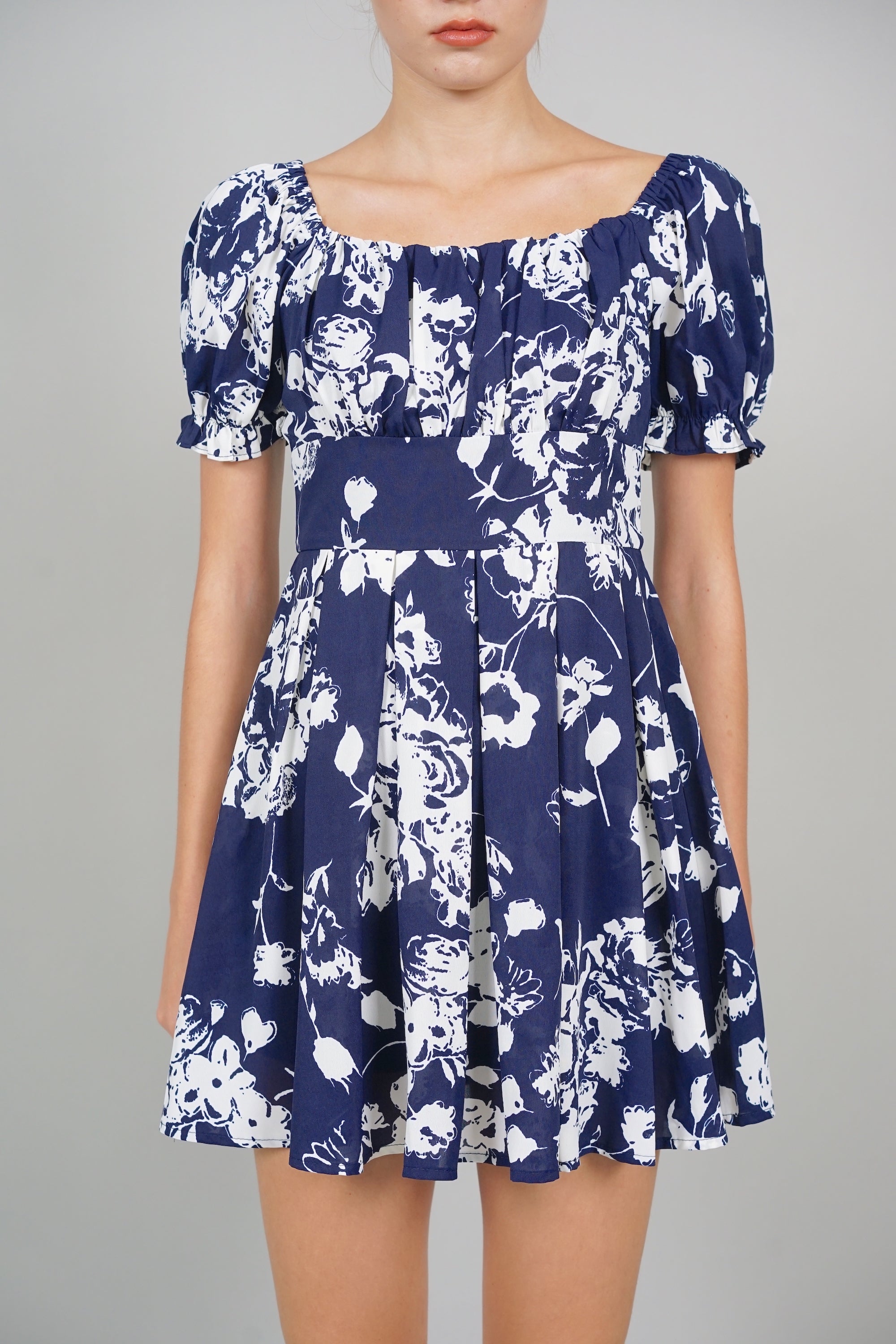 Jas Gathered Romper in Navy Floral