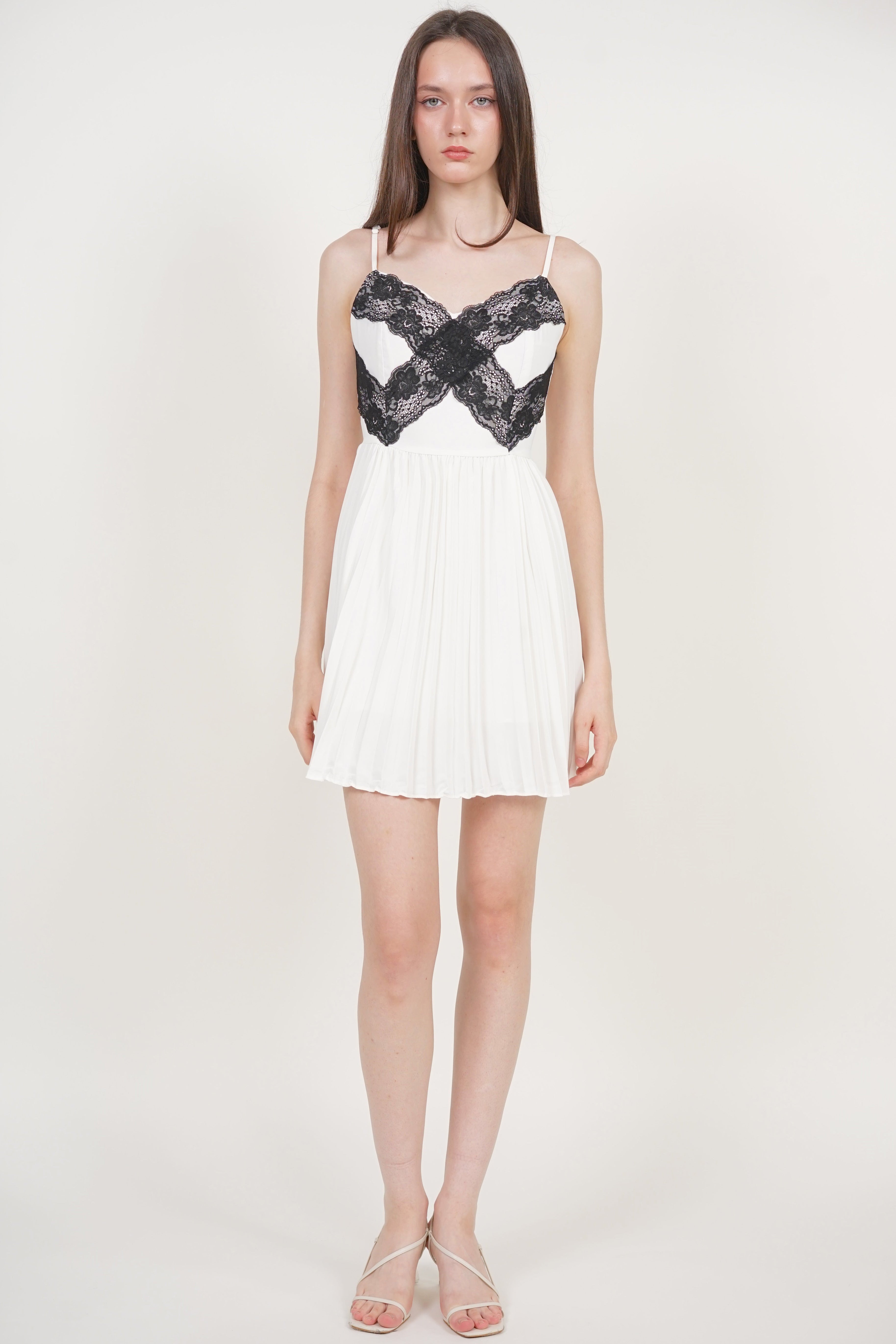 Cami Lace Pleated Romper in White