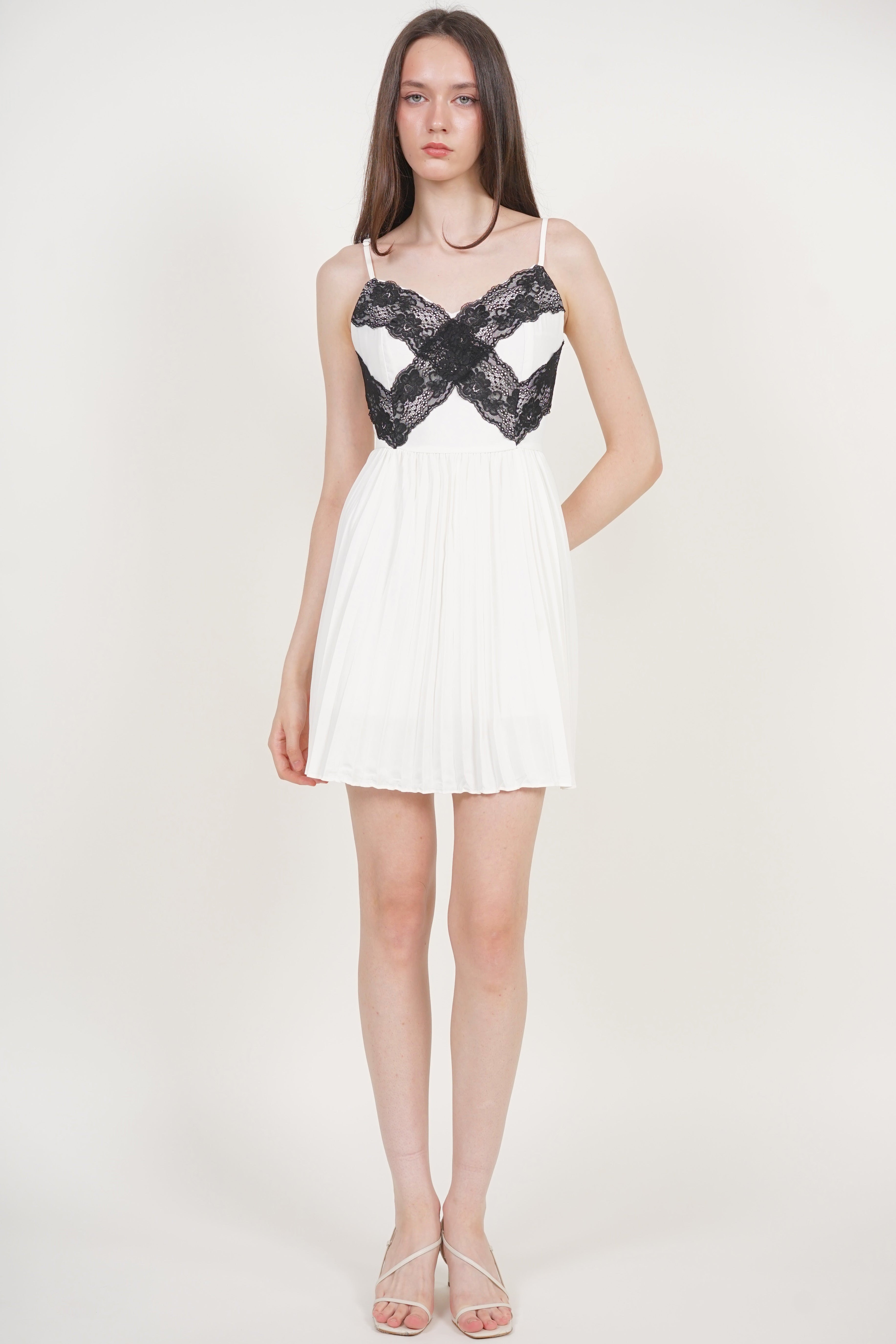 Cami Lace Pleated Romper in White