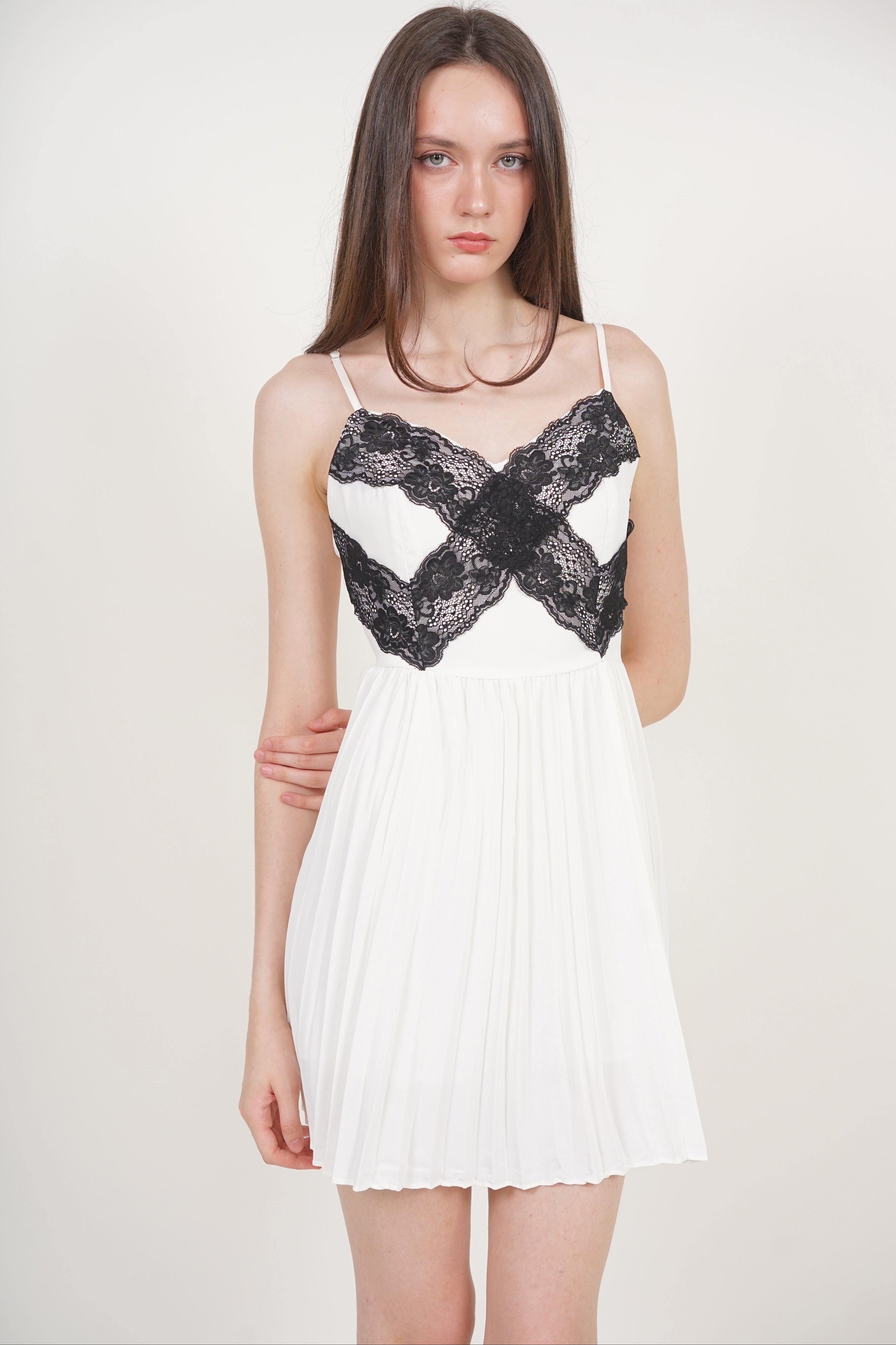 Cami Lace Pleated Romper in White