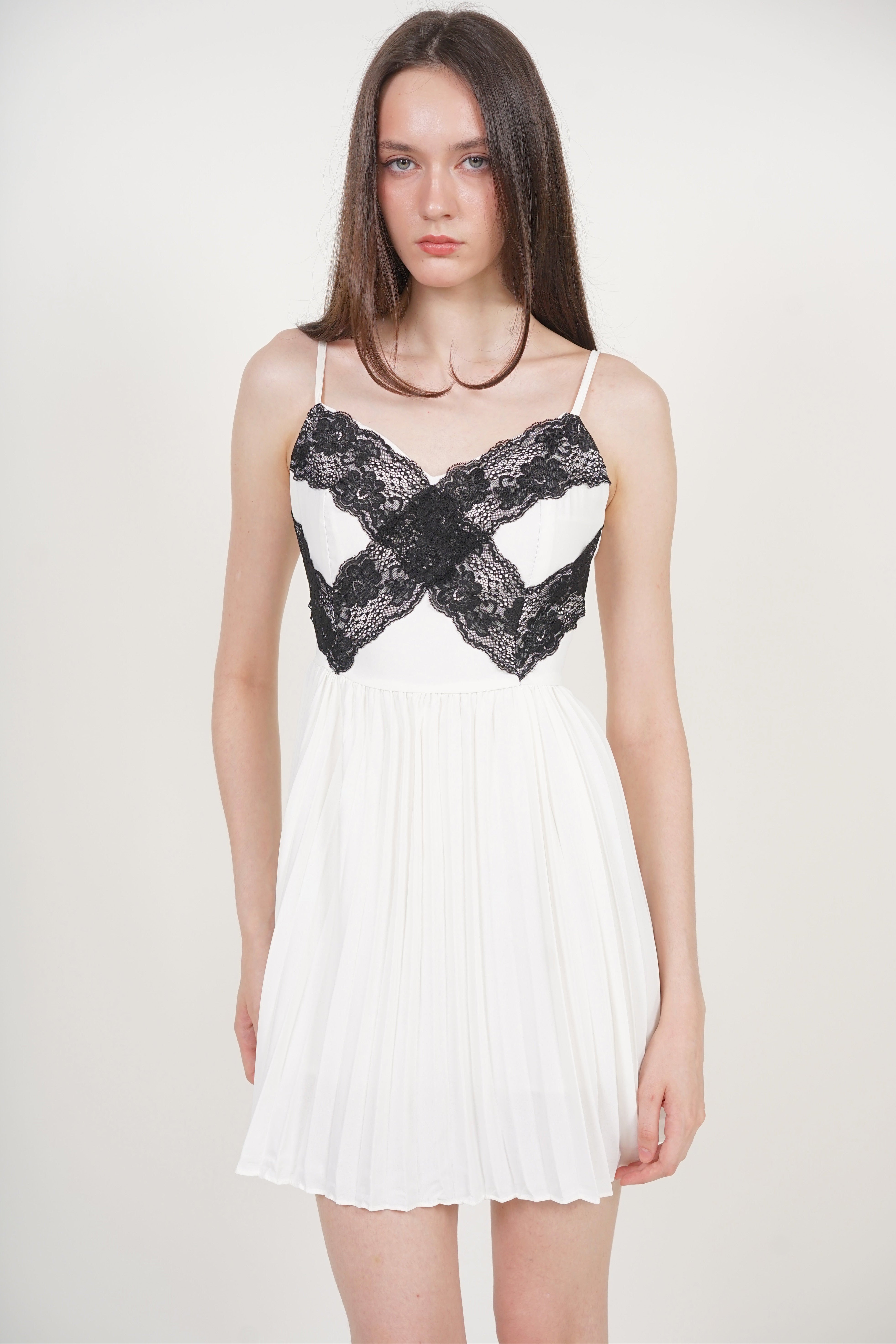 Cami Lace Pleated Romper in White