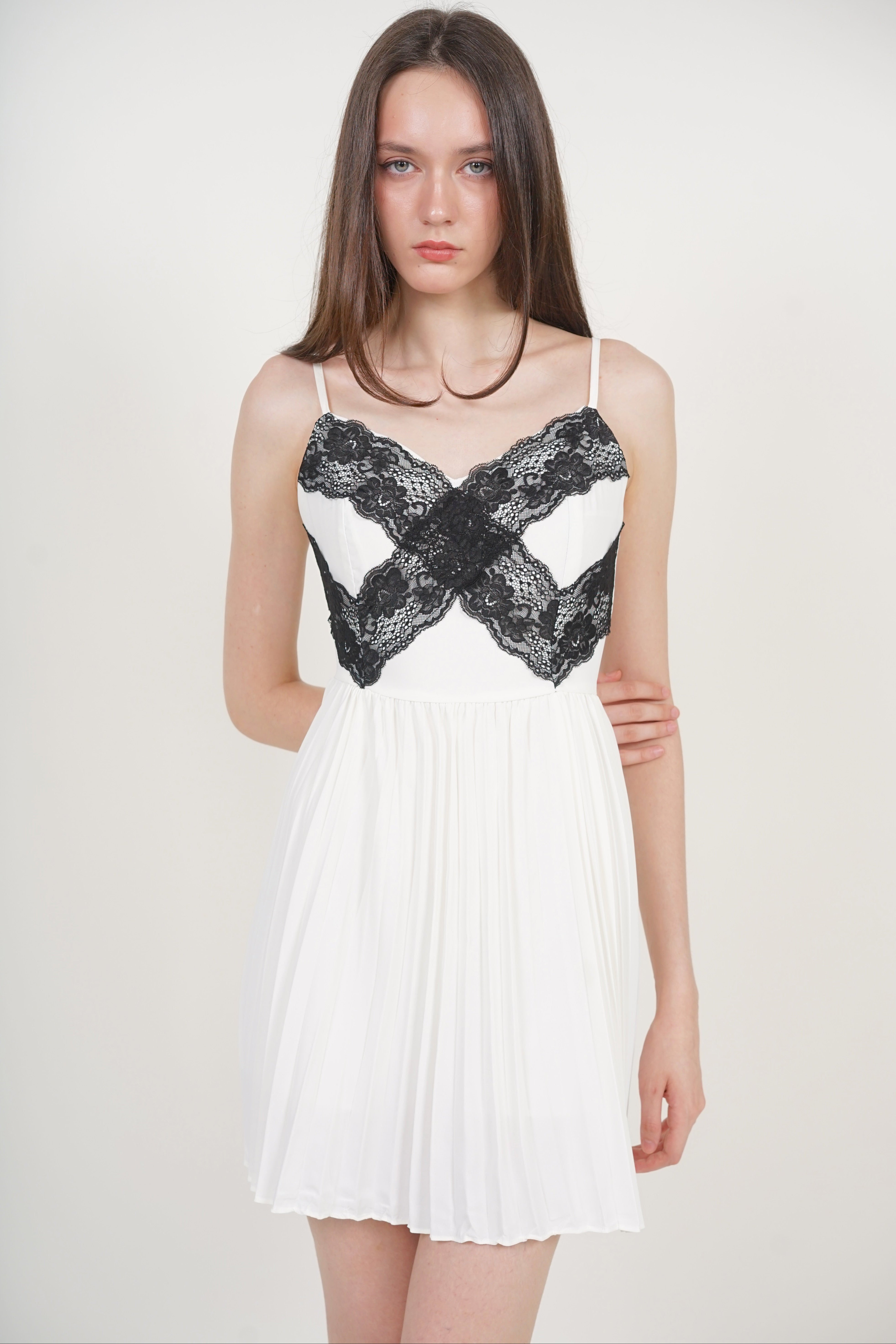 Cami Lace Pleated Romper in White