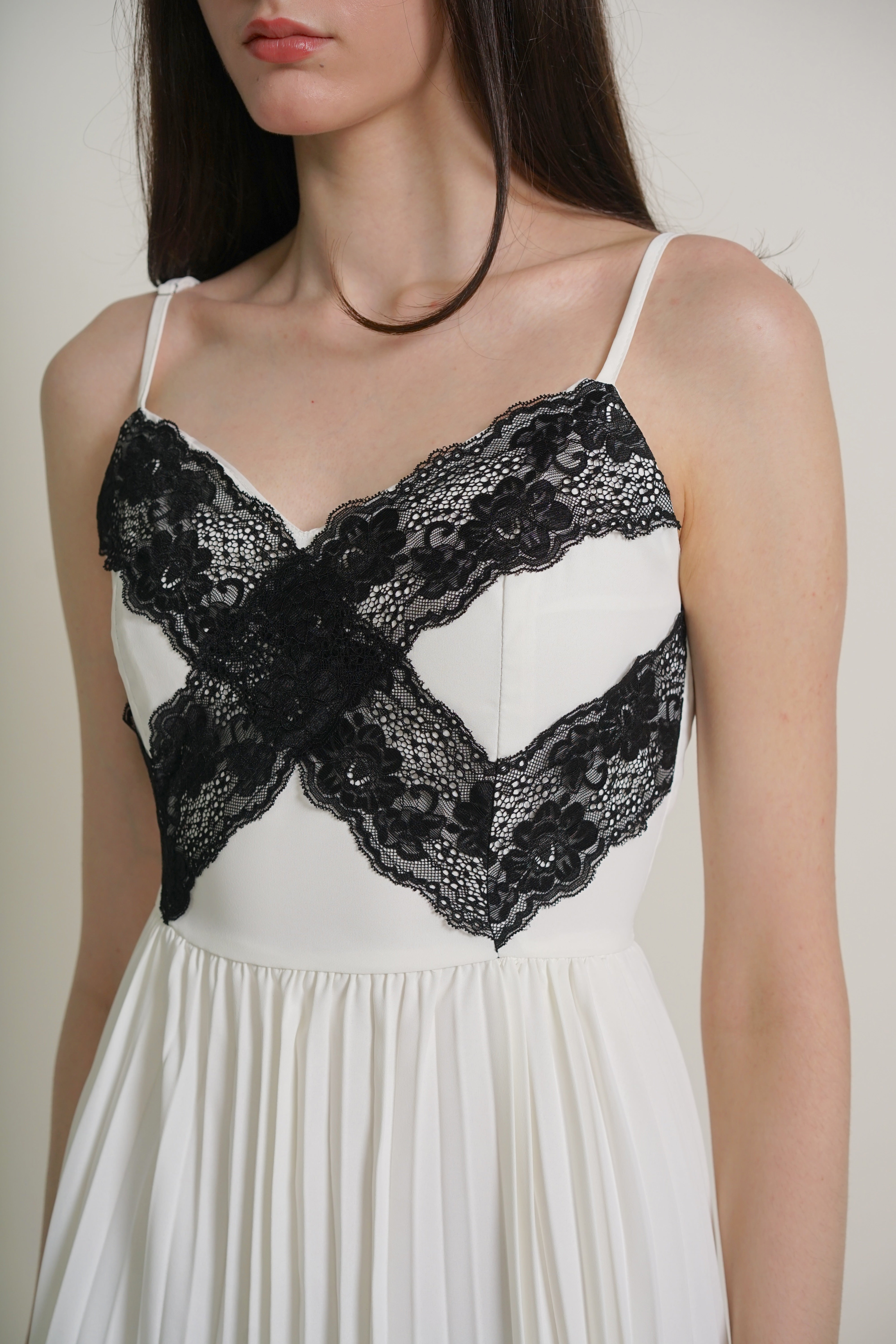 Cami Lace Pleated Romper in White