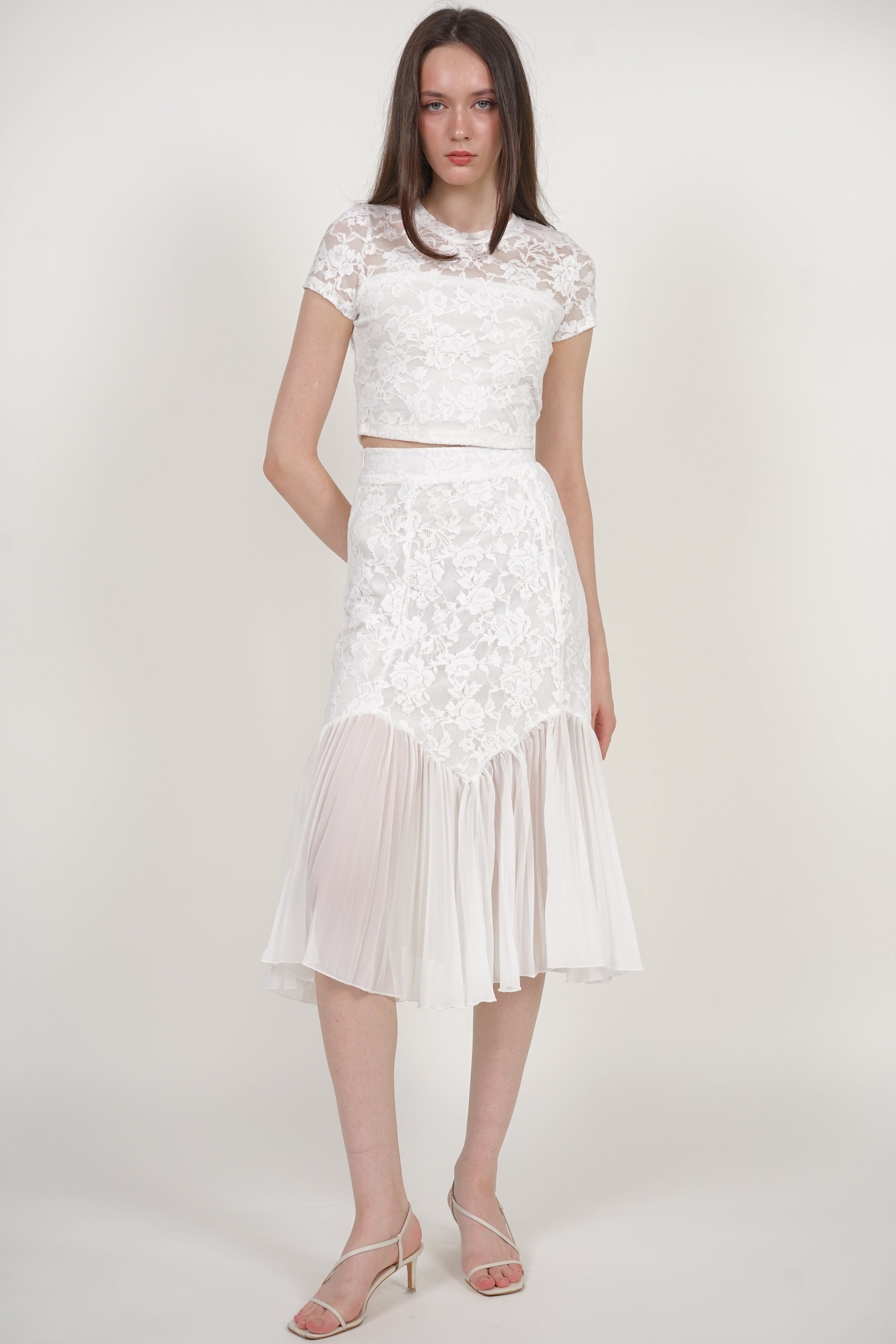 Crop Top Waist Tie in White Lace