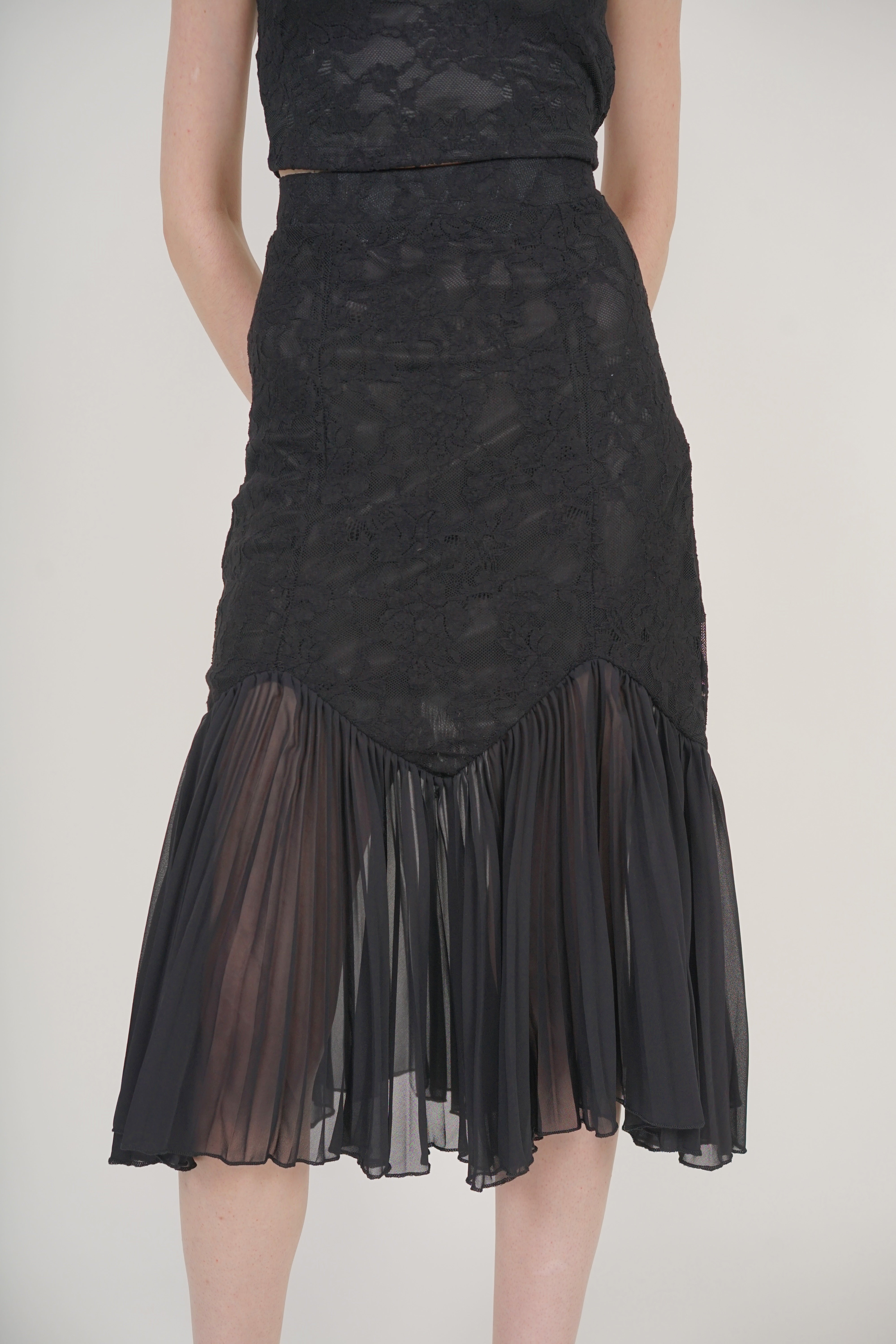 Flowy Pleated Skirt in Black Lace