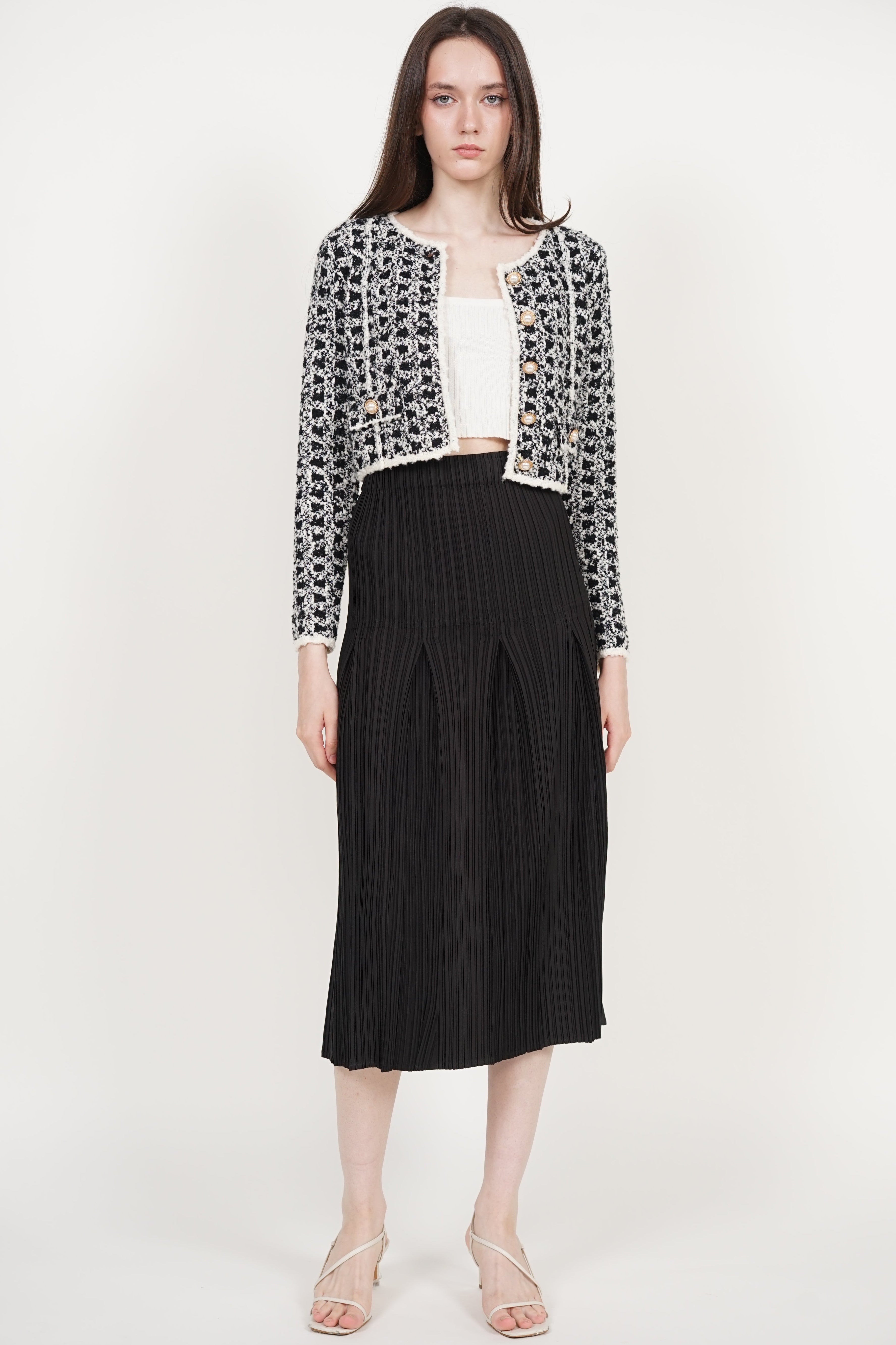 Godet Pleated Skirt in Black