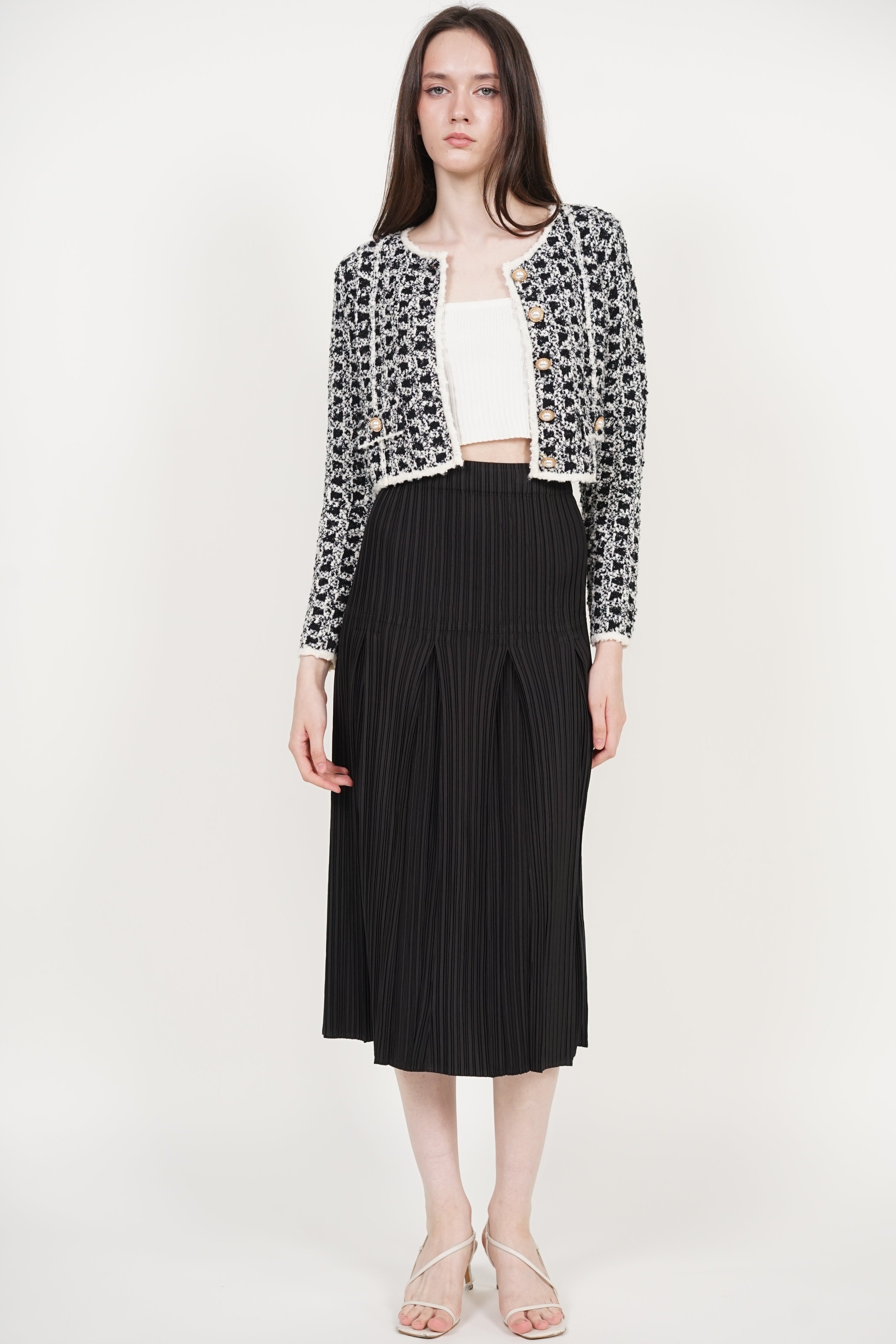 Godet Pleated Skirt in Black