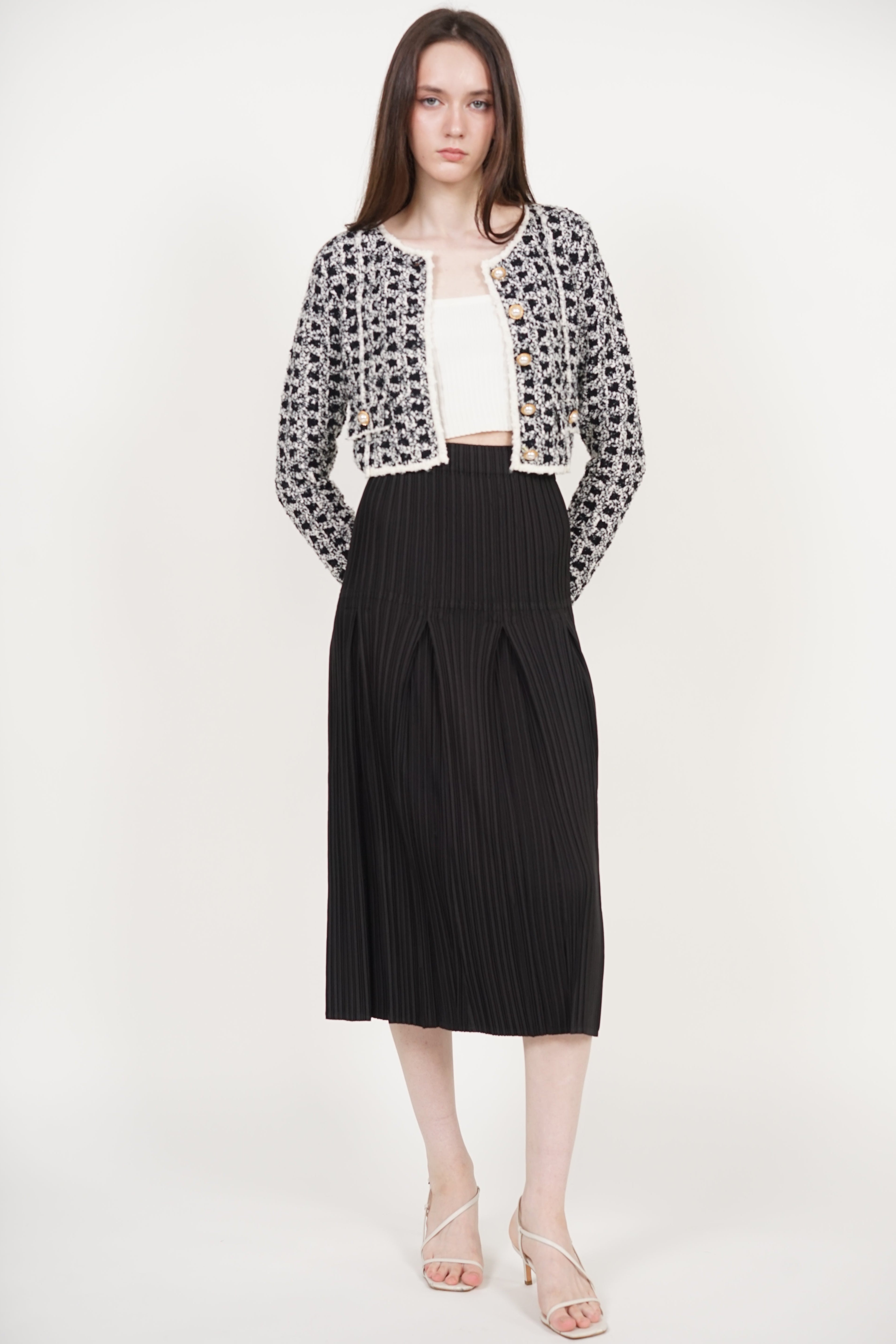 Godet Pleated Skirt in Black