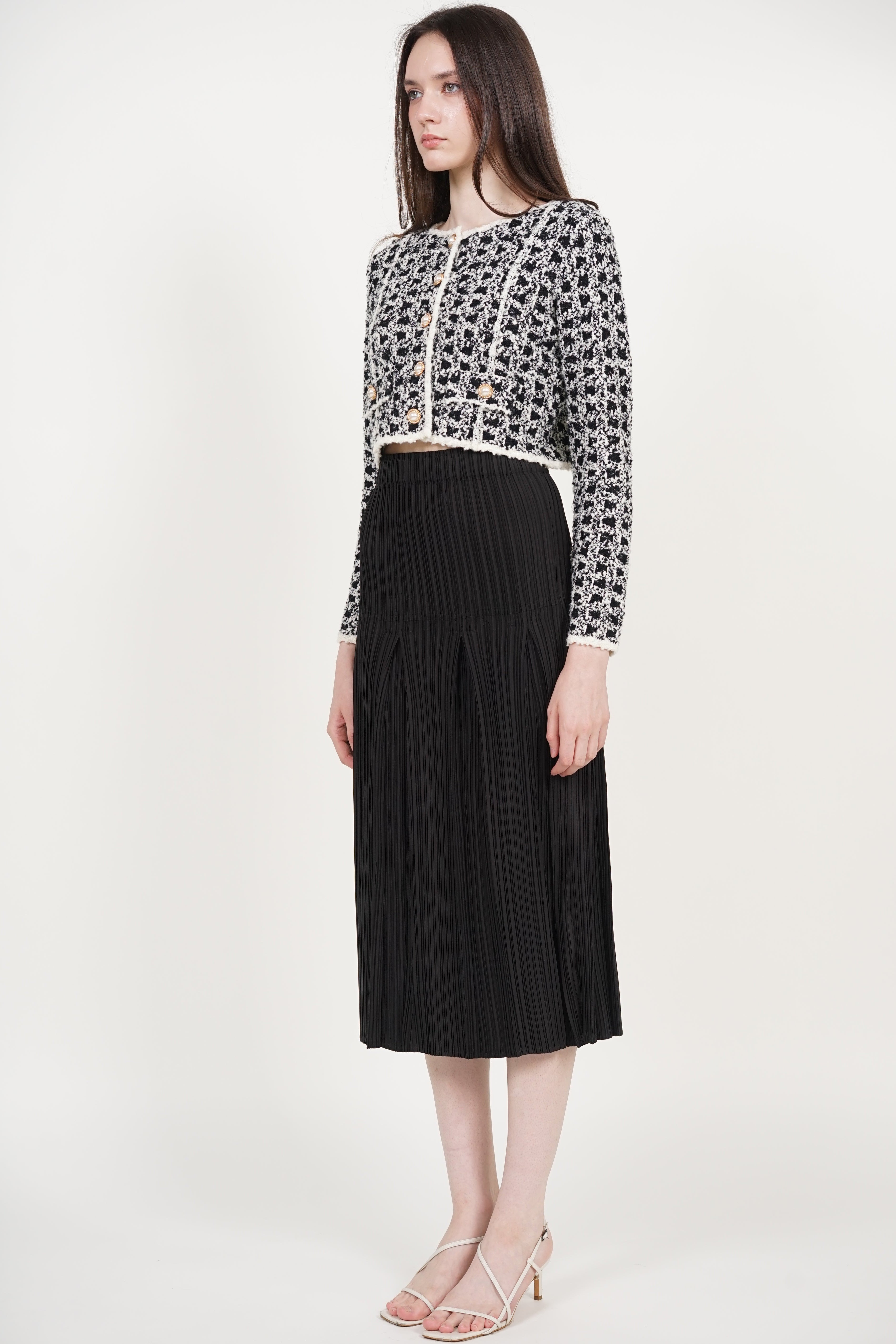Godet Pleated Skirt in Black