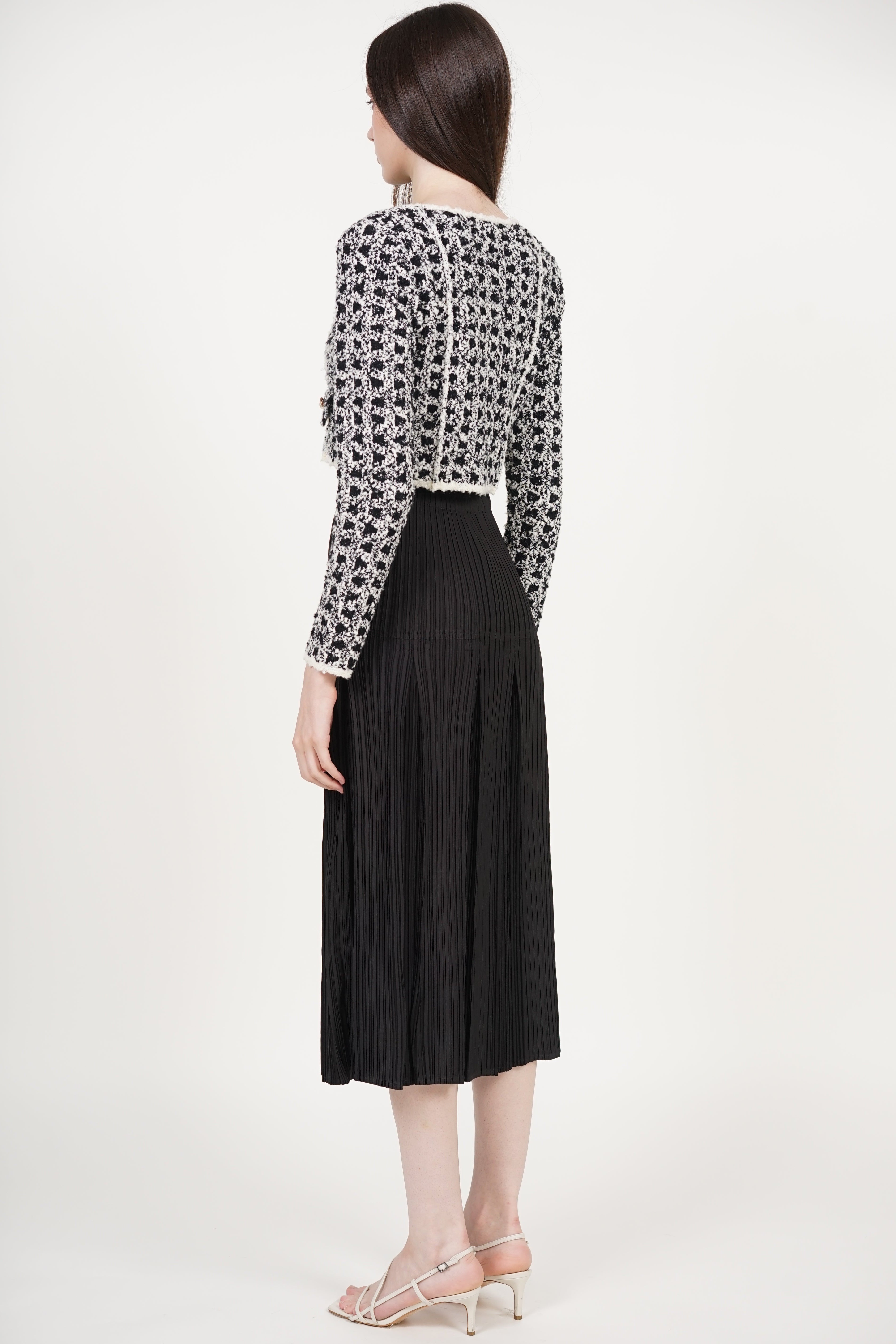 Godet Pleated Skirt in Black