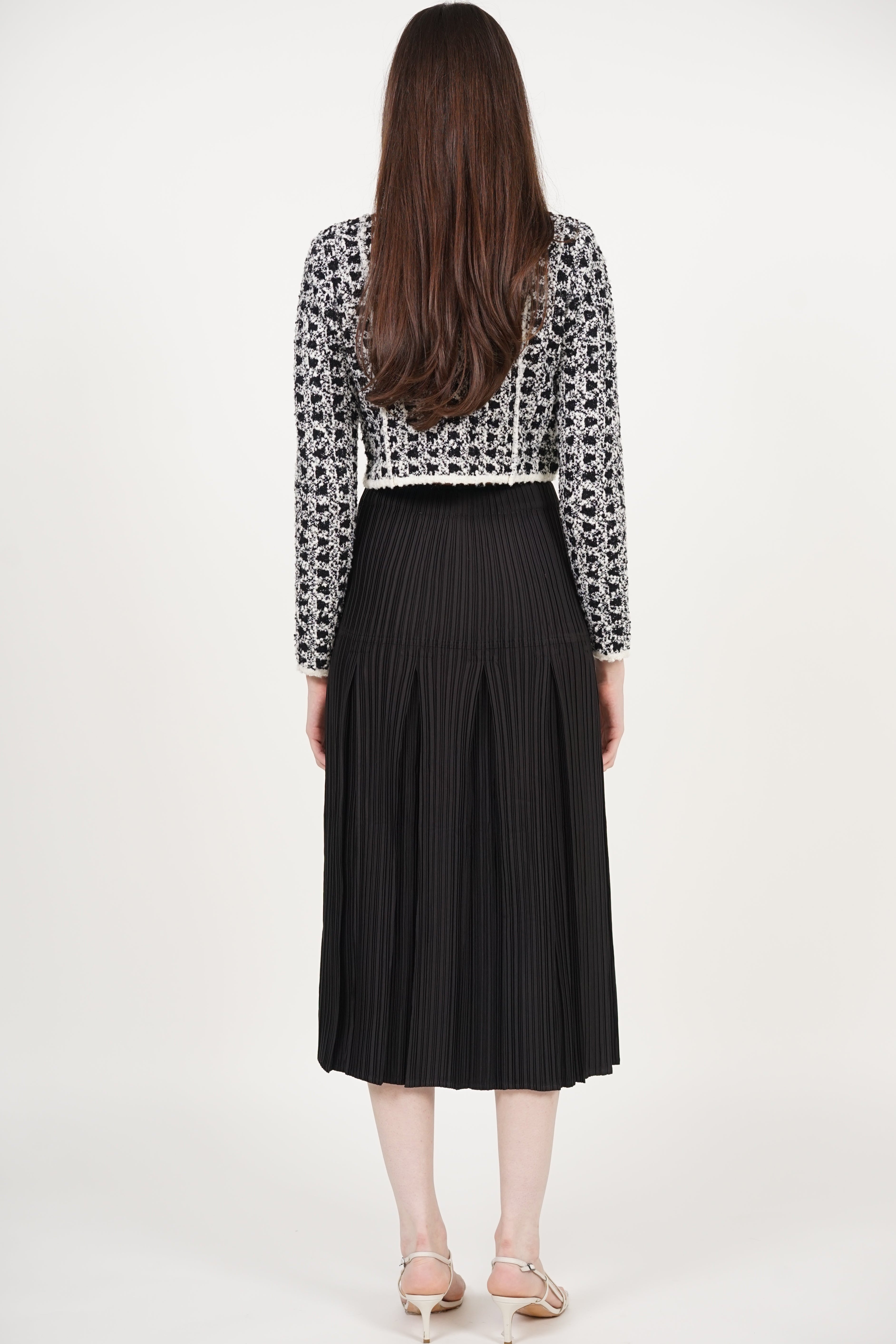 Godet Pleated Skirt in Black