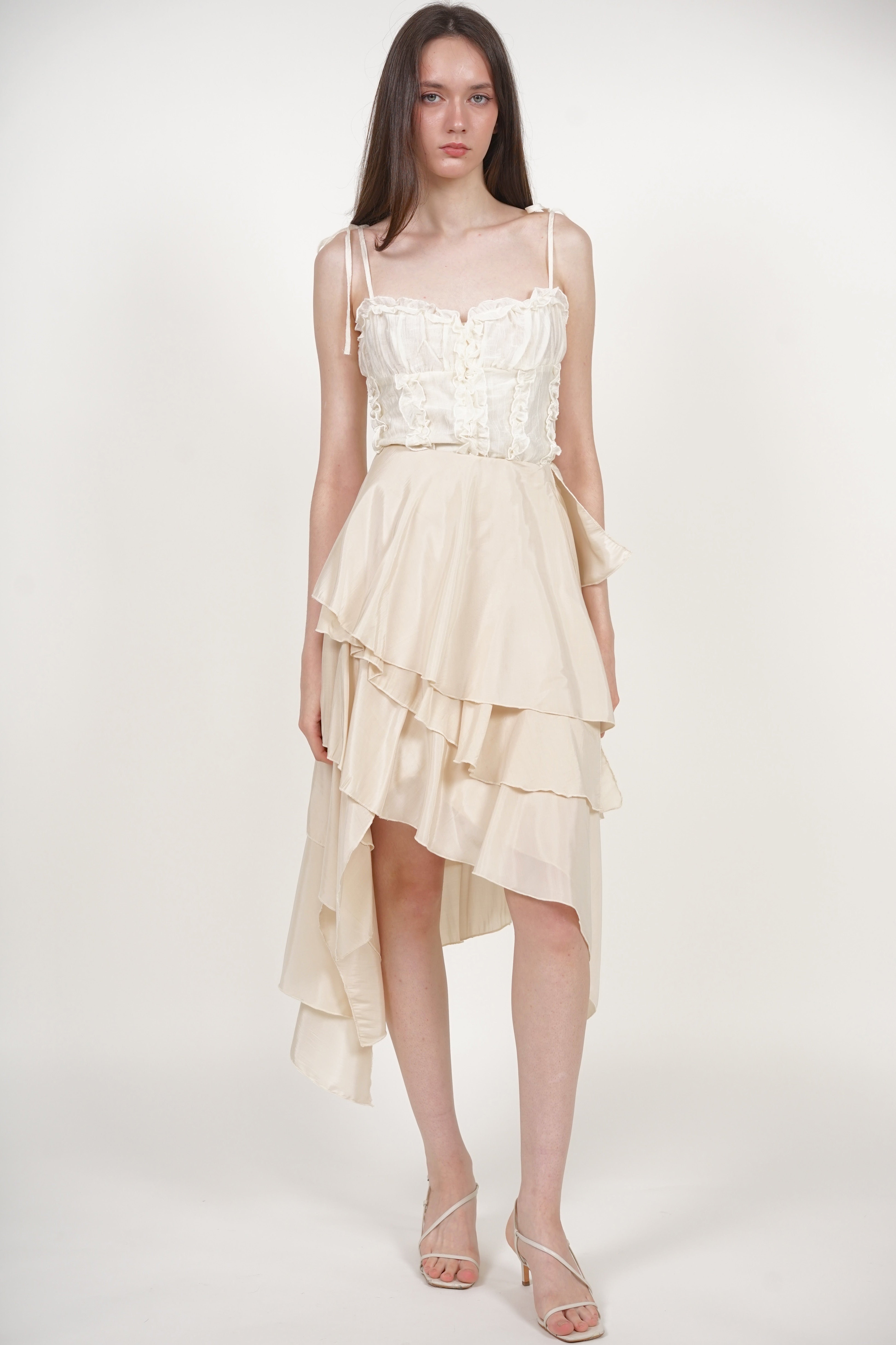 Asymmetrical Tiered Skirt in Nude
