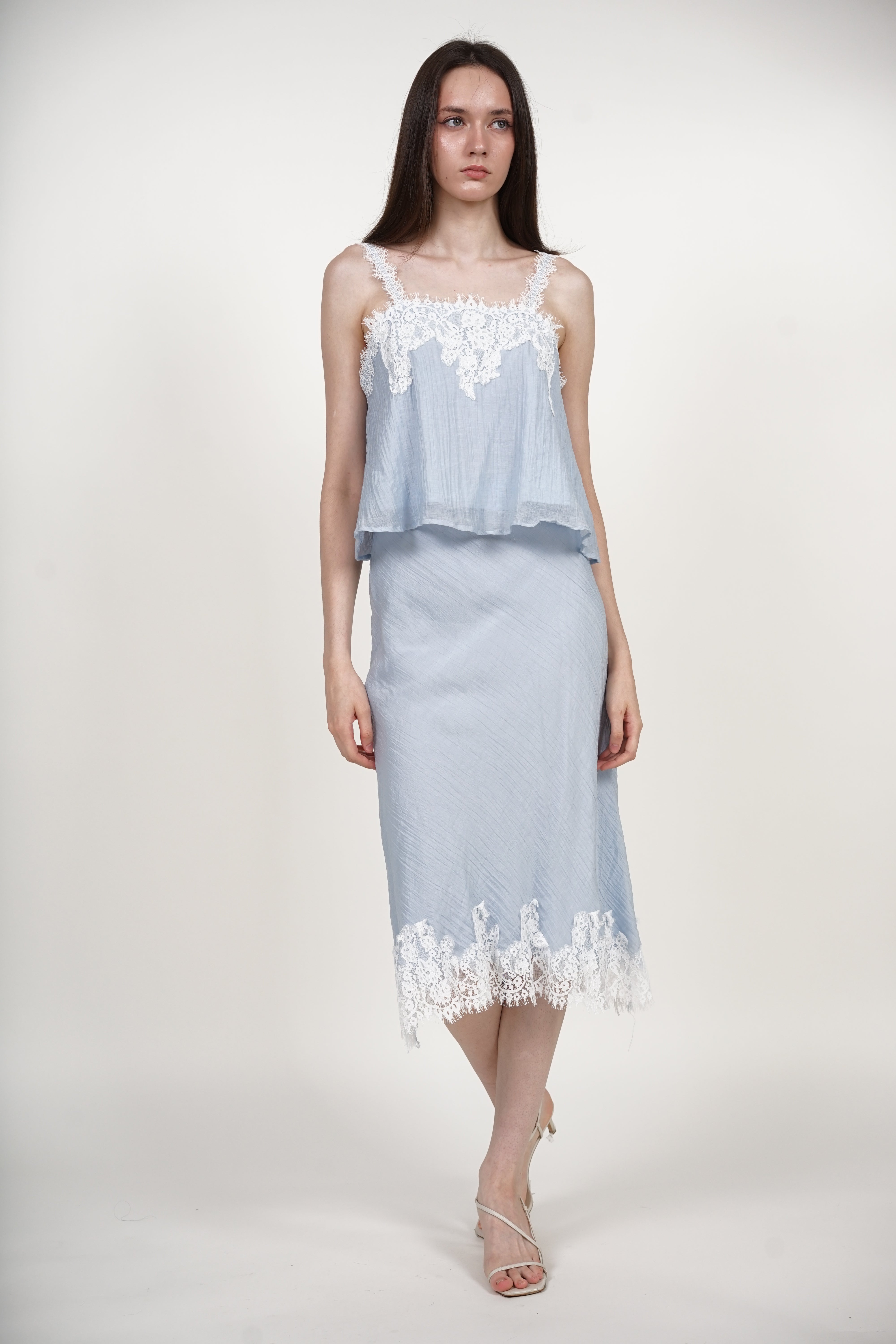 A-Line Lace Hem Skirt in Blue