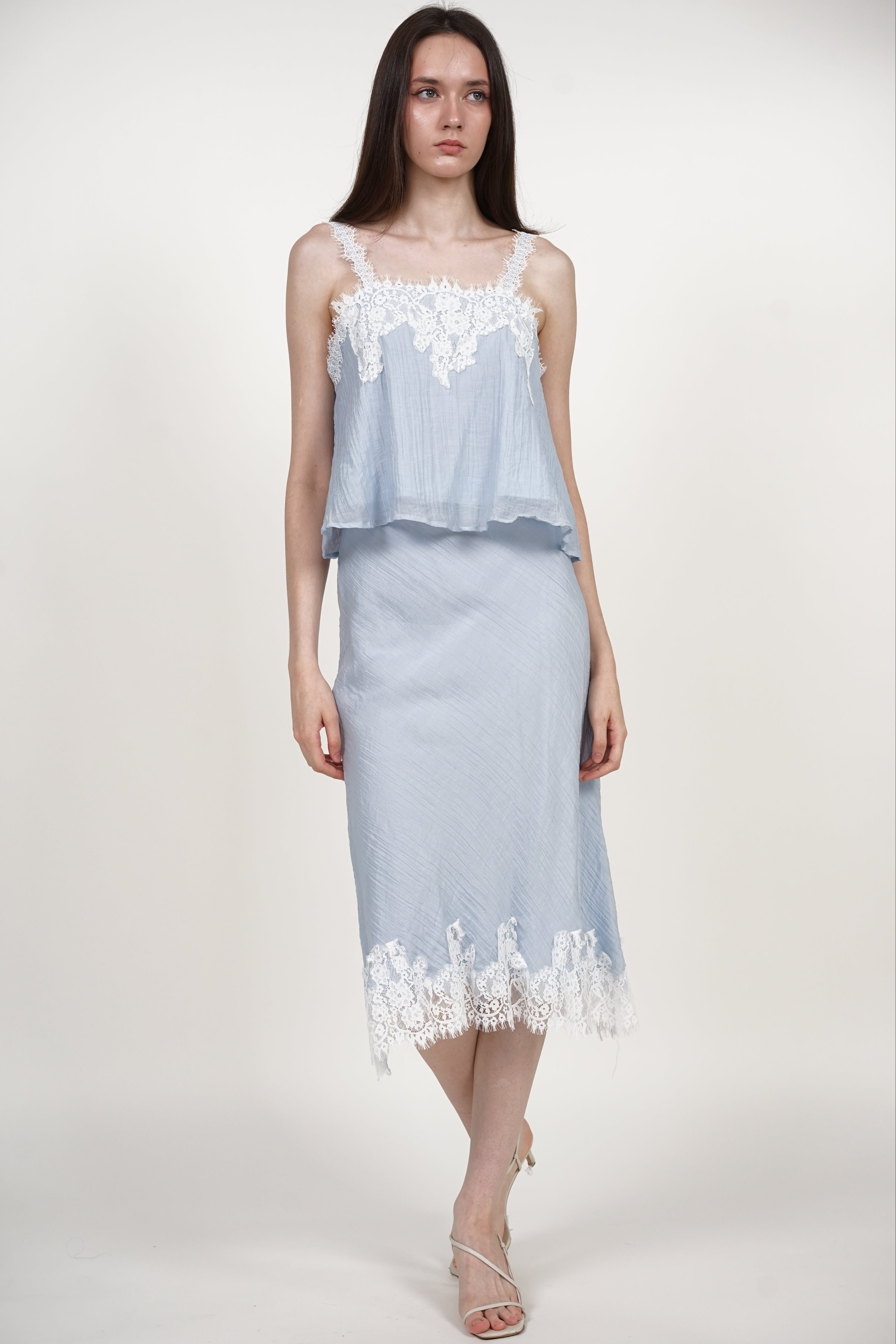COMING SOON - A-Line Lace Hem Skirt in Blue